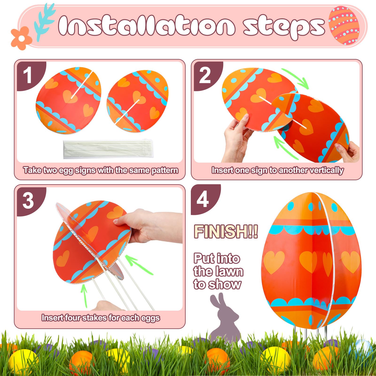 3D Easter Egg Yard Signs - 5-Piece Waterproof Outdoor Lawn Decorations for Easter, Home Garden, and Party Supplies | Perfect for Easter Celebrations, Photo Props, and Festive Yard Decor