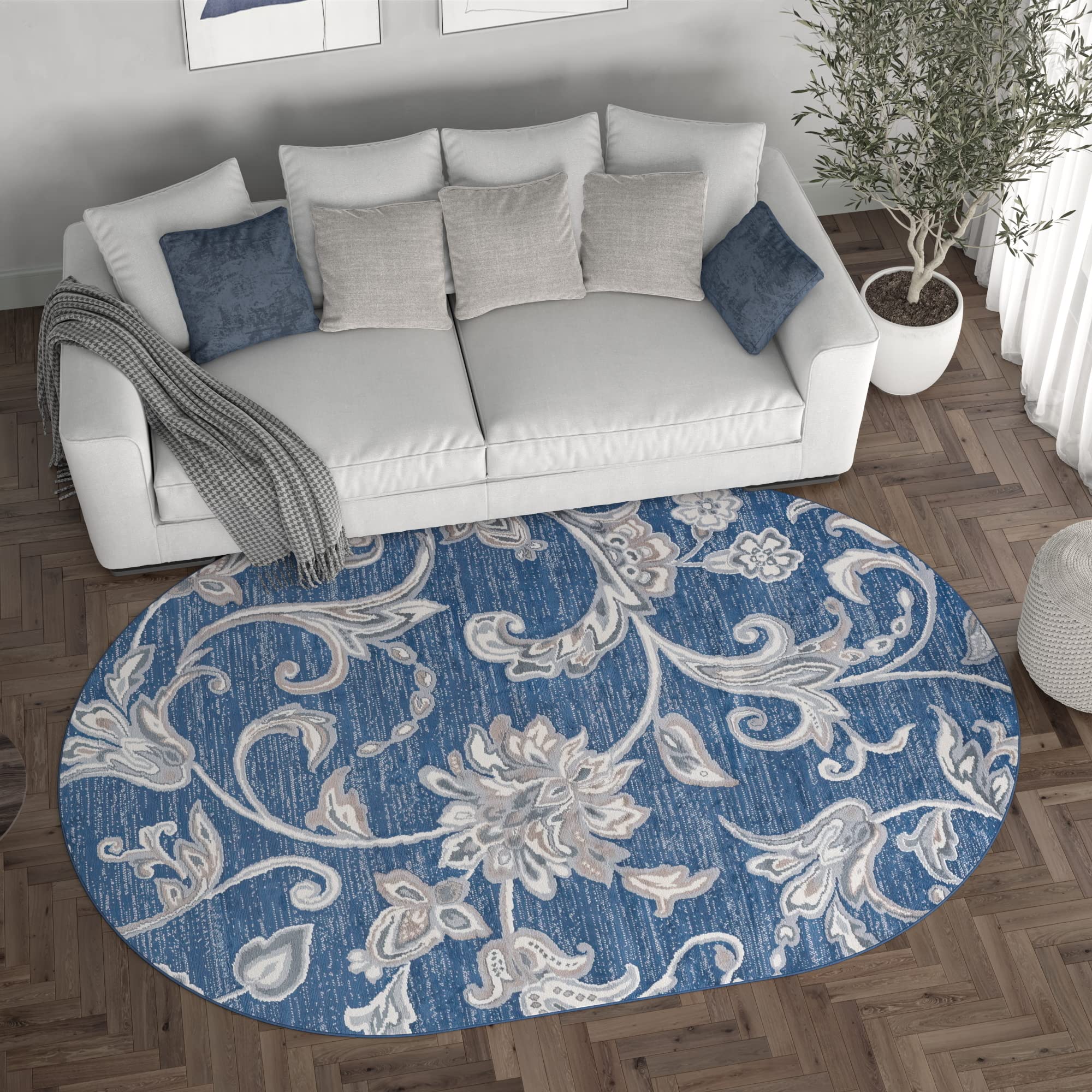 Modern Navy Blue 5x7 Oval Area Rug - Soft Indoor Carpet for Living Room, Bedroom, Dining Room & Entryway - Contemporary Home Decor - Perfect for Cozy Spaces & High-Traffic Areas