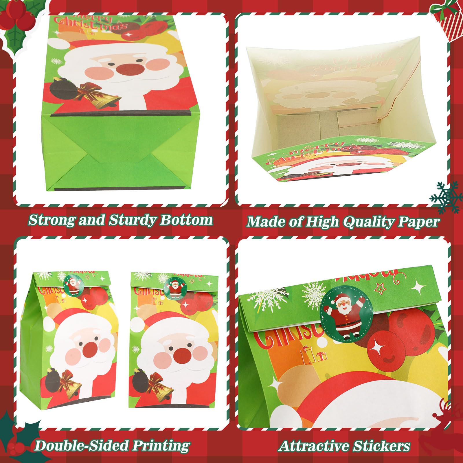 FEBSNOW 40-Pack Christmas Gift Bags with Stickers - Holiday Candy Treat Bags for Kids, Xmas Cookie Wrapping, Party Favors & Craft Paper Bags - Perfect for Christmas Parties, School Events & Gift Exchanges