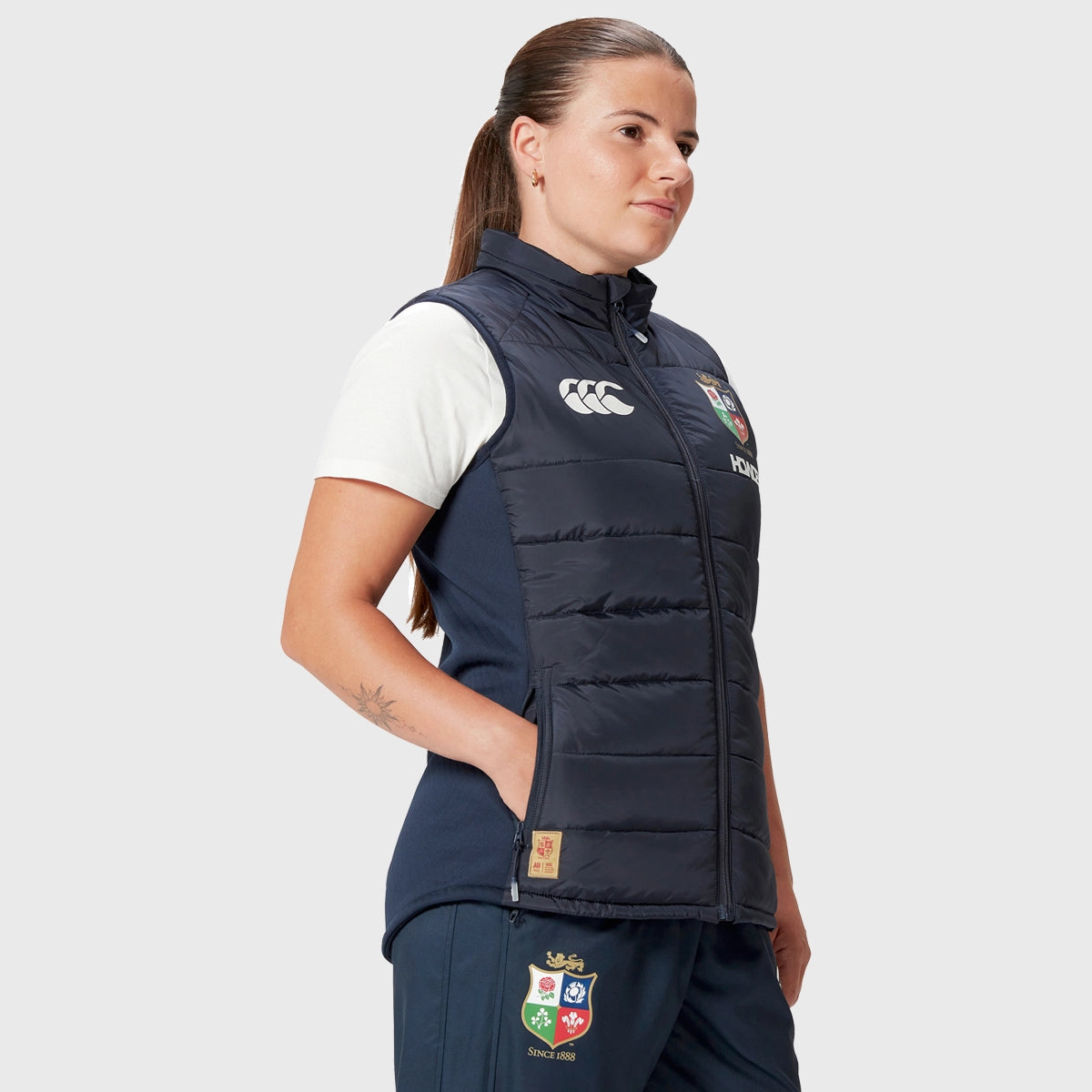 Canterbury British & Irish Lions Women's Microlight Gilet Vest - Navy Blue Lightweight Puffer Jacket for Rugby Fans & Outdoor Activities