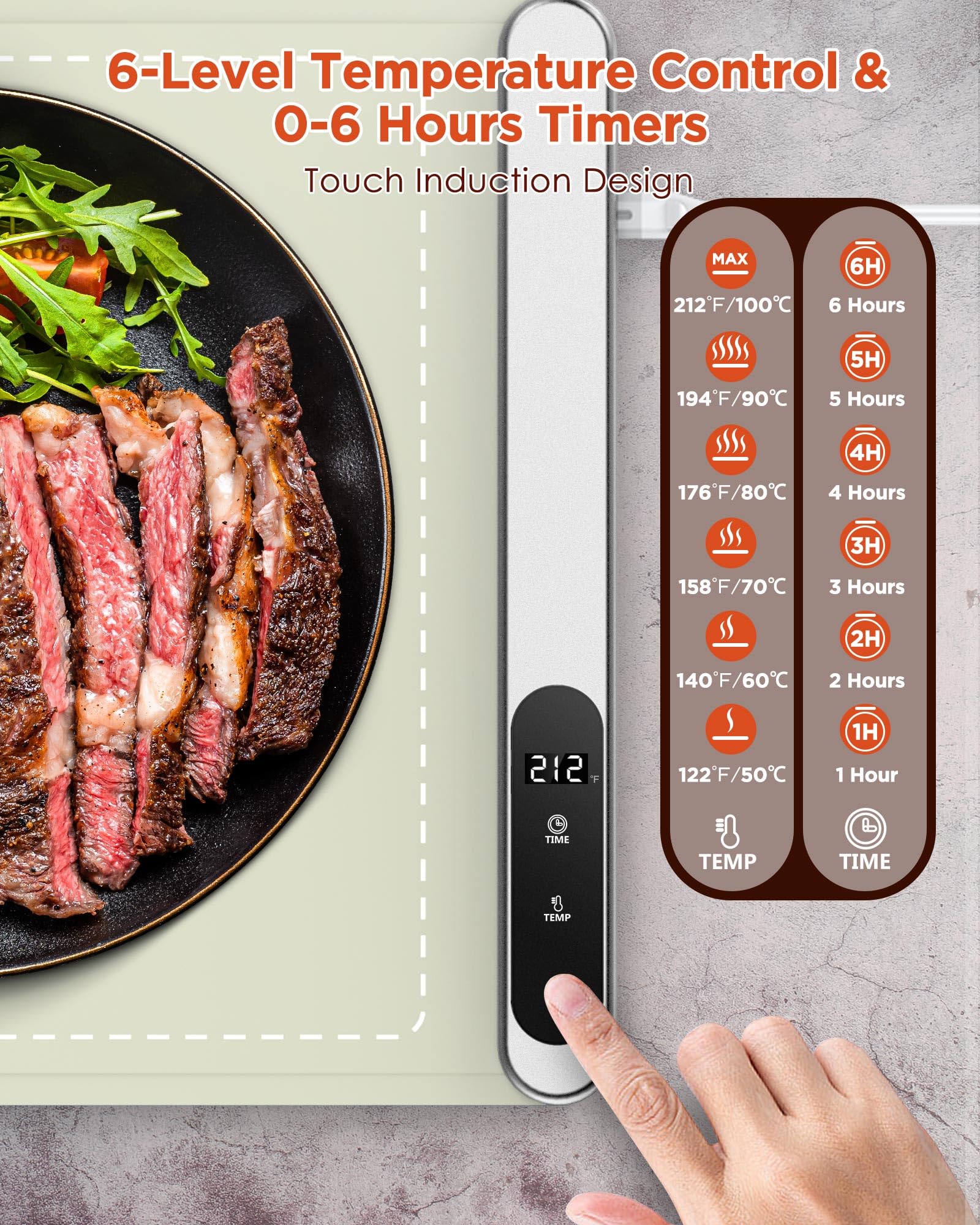FEPPO Premium Graphene Heating Food Warming Mat - 6-Level Adjustable Temperature & 6-Hour Timer, Fast Electric Warming Tray for Buffet, Party, and Home Dining - Ideal for Keeping Meals Warm During Gatherings and Events