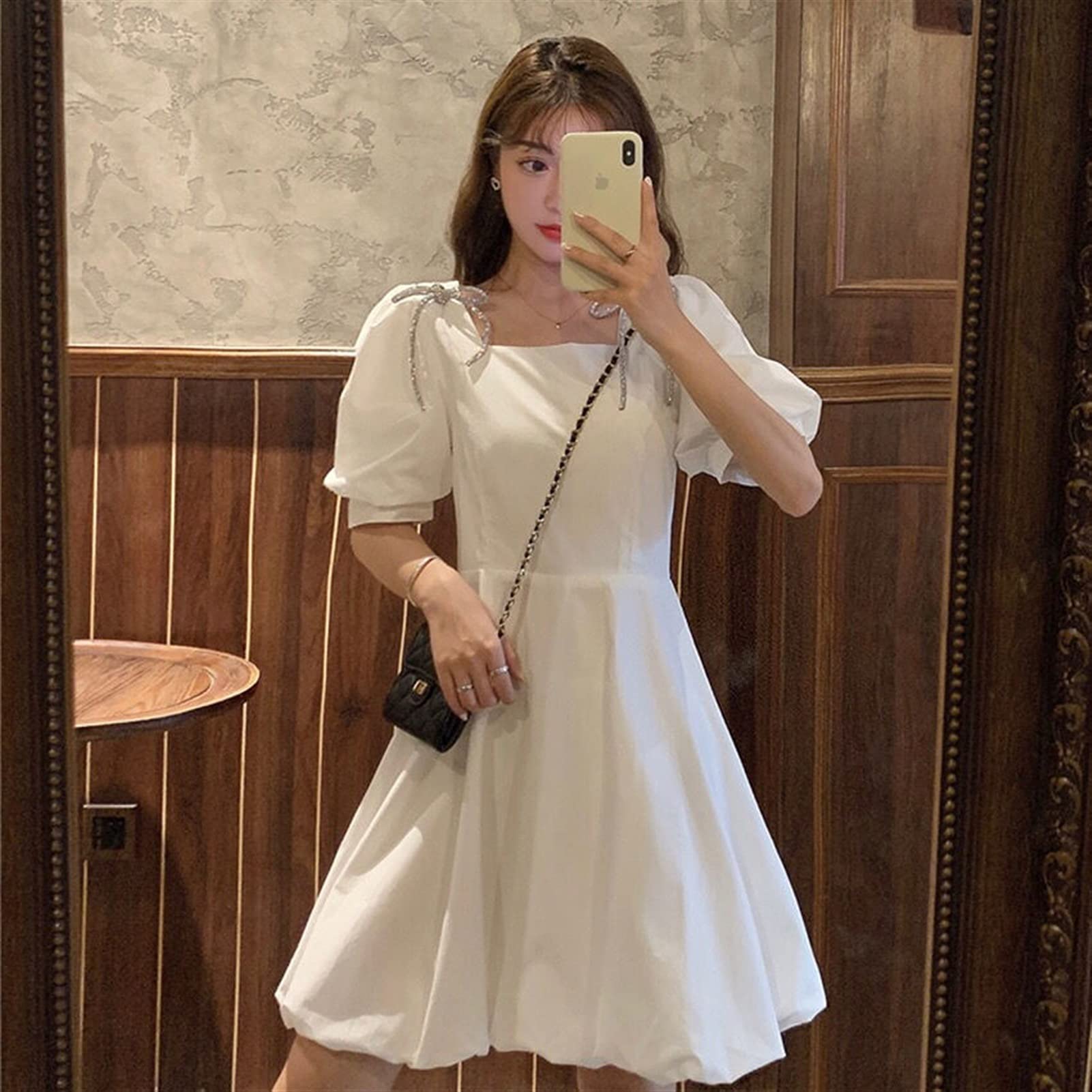Gothic Lolita Dress for Women - White Puff Sleeve Fairy Costume with Bows & Chiffon Fabric | Kawaii Anime Cosplay, Tea Party, Halloween Costume, Gothic Fashion Outfit