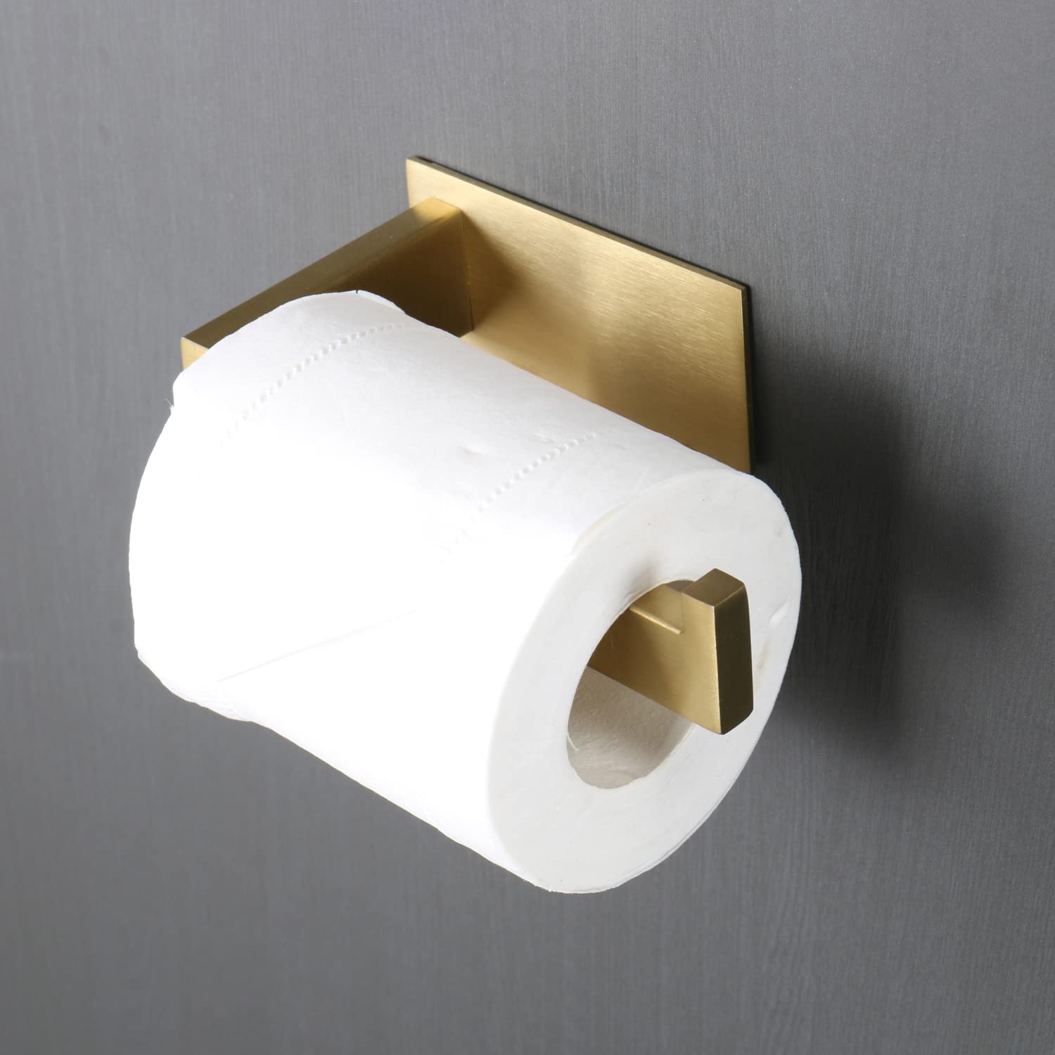 Stainless Steel Self-Adhesive Toilet Paper Holder - No Drilling Rustproof Bathroom Tissue Roll Rack - Easy Install Brushed Gold - Perfect for Home, Office & Bathroom Organization