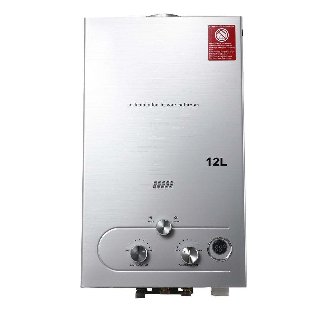ECUTEE 12L 24KW LPG/Propane Gas Water Heater - Instant Tankless Gas Water Heater with Shower Kit for Outdoor Use, Silver - Perfect for Camping, RV, and Off-Grid Living