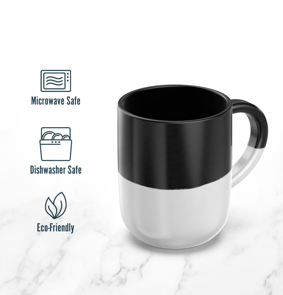 Set of 6 Large 16oz Ceramic Coffee Mugs - Black & White - Perfect for Home, Office, Restaurant & Gifts