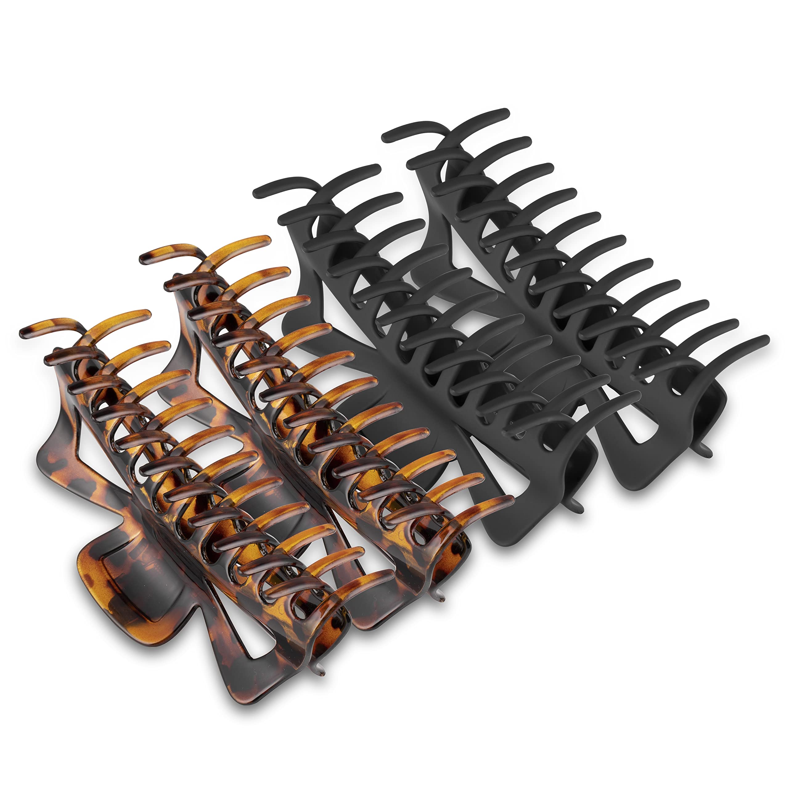 Extra Large Claw Clips for Thick Hair - 6.3 Inch Strong Hold Matte Jumbo Hair Clips for Women with Long Curly Hair - Non-Slip Big Jaw French Hair Clips - 4 Pack (Black, Brown Leopard) - Perfect for Updos, Ponytails & Everyday Hairstyles
