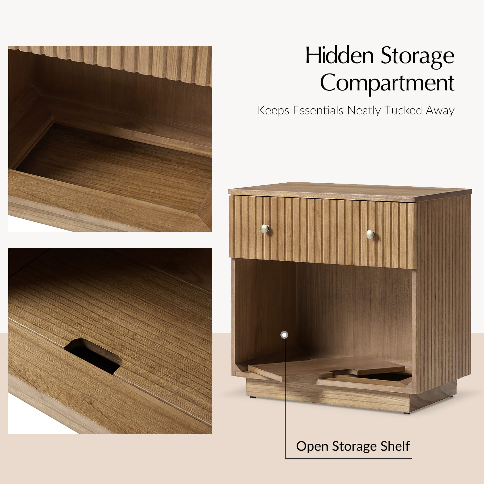 1 Drawer Nightstand with Open Shelf & USB Charging Station - Modern Bedside Table for Small Spaces, Bedroom, Living Room | Optional Types Available