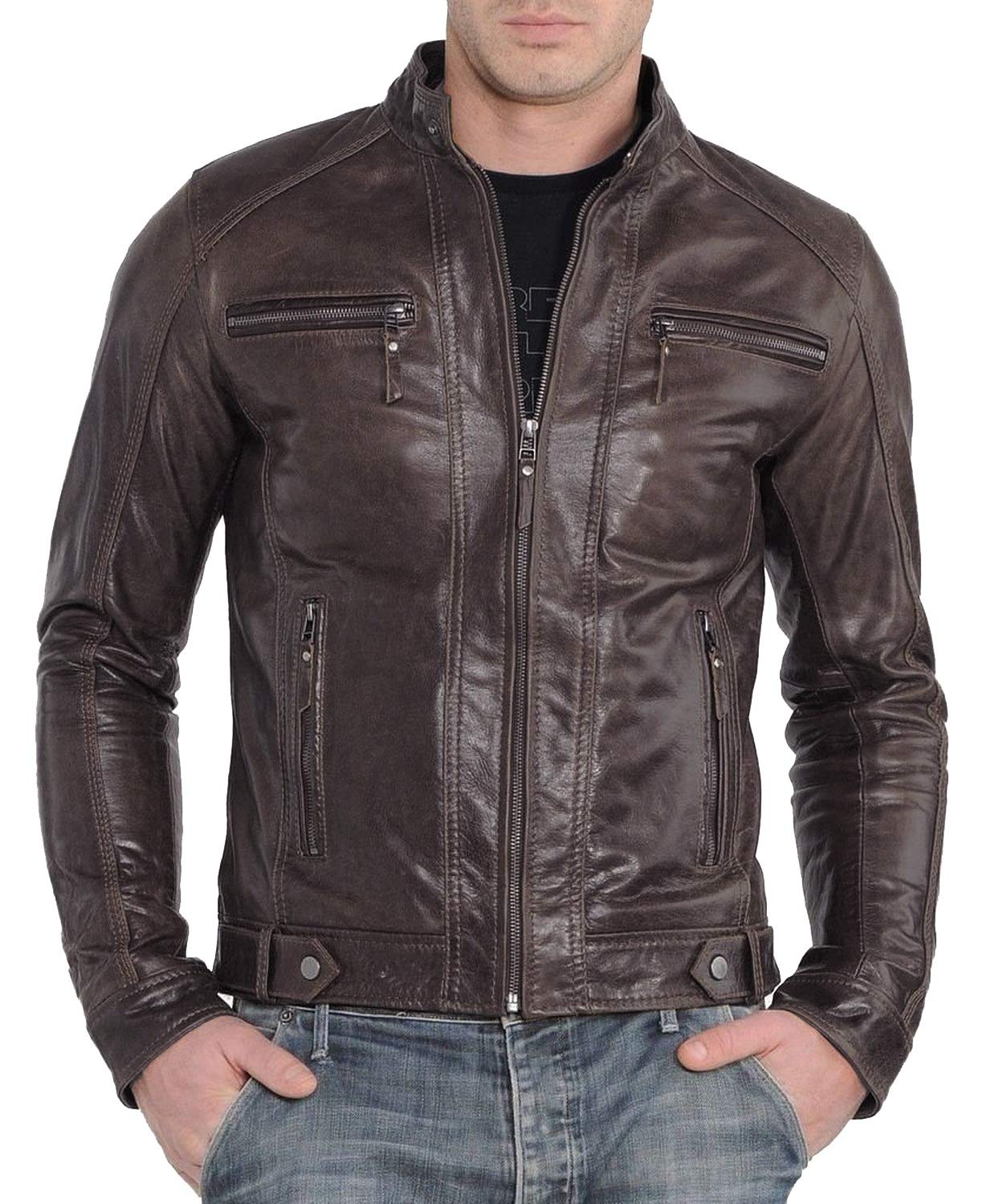 Genuine Lambskin Leather Jacket for Men - Premium Motorcycle Biker Jacket 337 - Stylish Outerwear for Riding, Casual Wear & Night Out