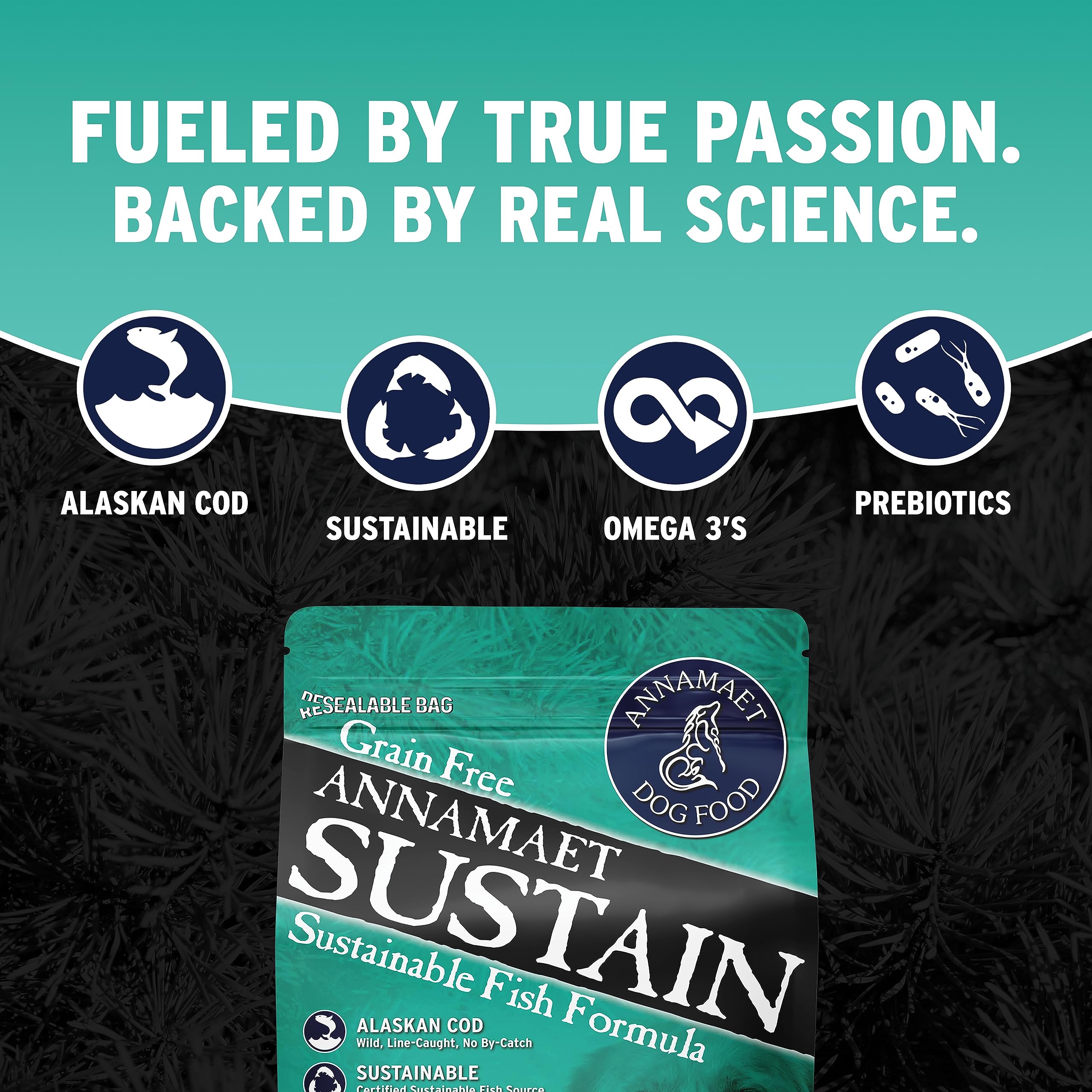 Annamaet Grain-Free Sustain Formula Dry Dog Food - Line-Caught Cod & Free-Range Turkey Recipe, 25 lb Bag - High Protein Nutrition for Active Dogs & Sensitive Stomachs