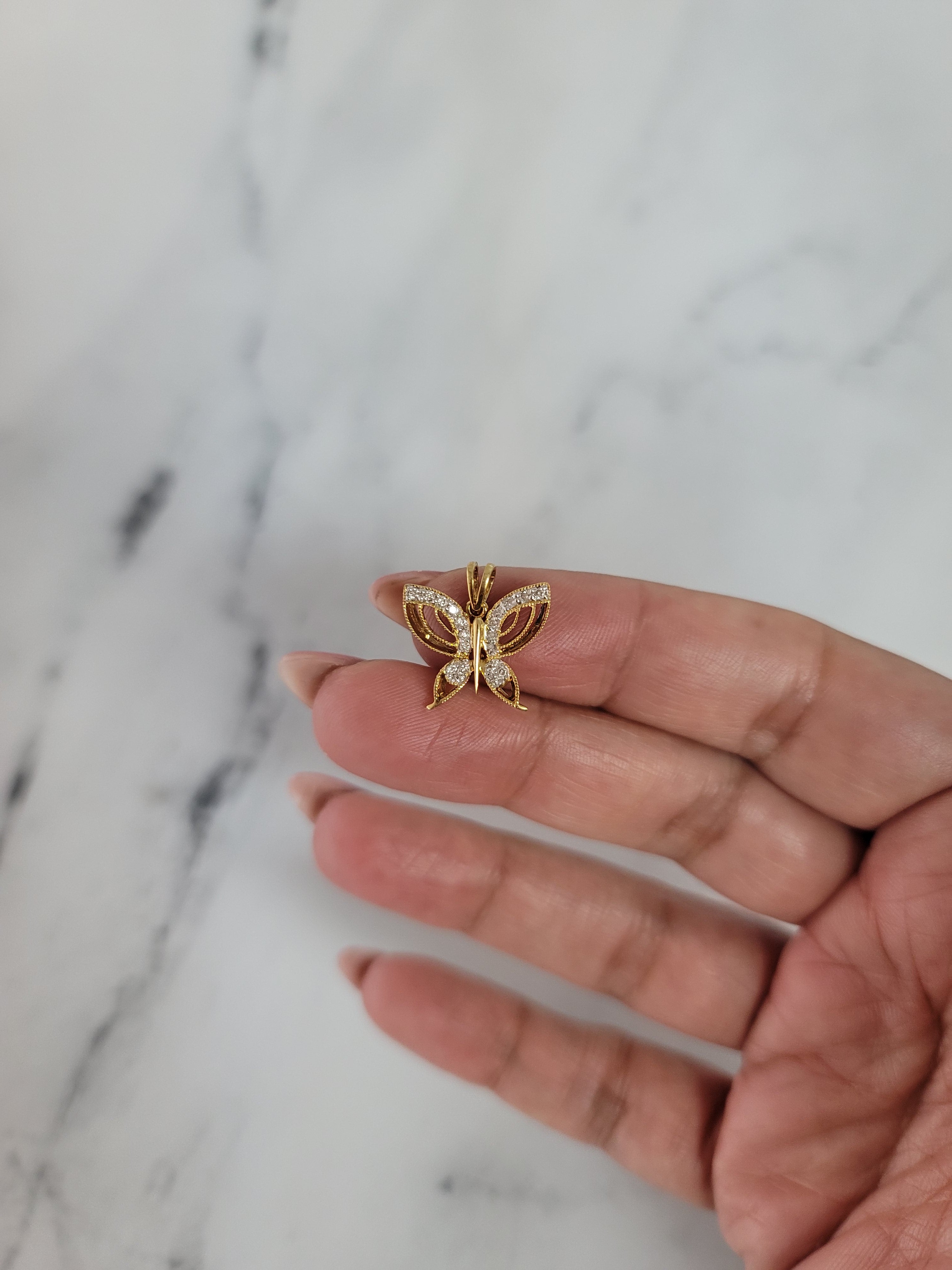 14K Yellow Gold Butterfly Diamond Pave Necklace .14cttw - Elegant Jewelry Gift for Women, Perfect for Anniversaries & Special Occasions