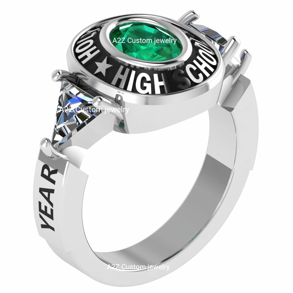 Customized Women's Fashion Class Ring - Sterling Silver Triangle Tokyo Design for High School & College Graduation | Perfect Gift for Graduation Ceremonies, Prom Nights & Special Occasions
