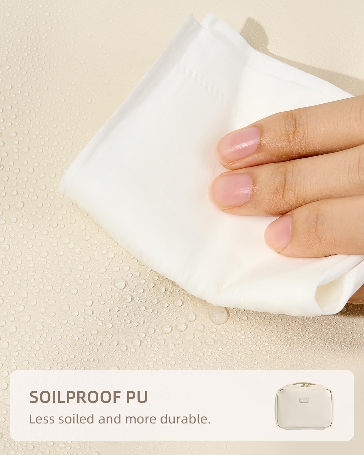 Waterproof Hanging Toiletry Bag for Travel - Medium Beige Cosmetic Organizer with Hook for Makeup, Toiletries & Full-size Bottles | Perfect for Airplane Carry-on, Camping & Gym Essentials