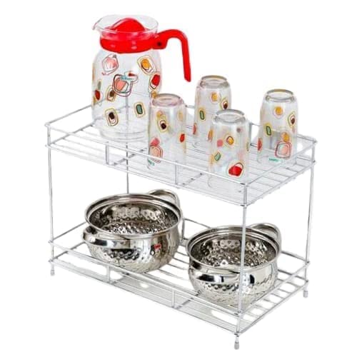 Namani 2-Tier Stainless Steel Kitchen Spice Rack Organizer with 12 Hooks - Dish Drying Rack, Cup Holder & Multipurpose Shelf for Countertop Storage (2-Pack) - Perfect for Small Kitchens, Dining Tables & Pantry Organization