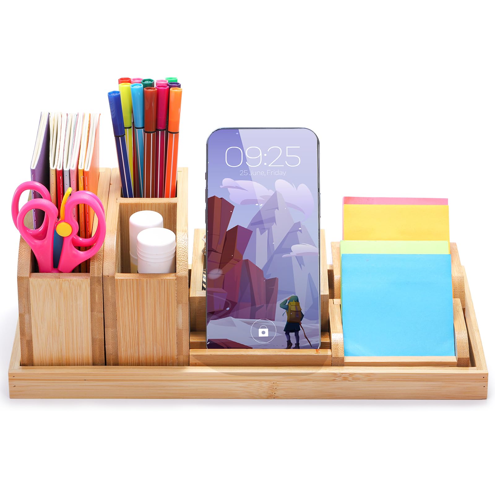 Bamboo Desk Organizer Tray Set - 7 Piece Adjustable Office Supplies Organizer with Pencil Holder, Stationery Caddy & Storage Boxes for Home Office | Perfect for Desk Organization, School Supplies & Workspace Accessories