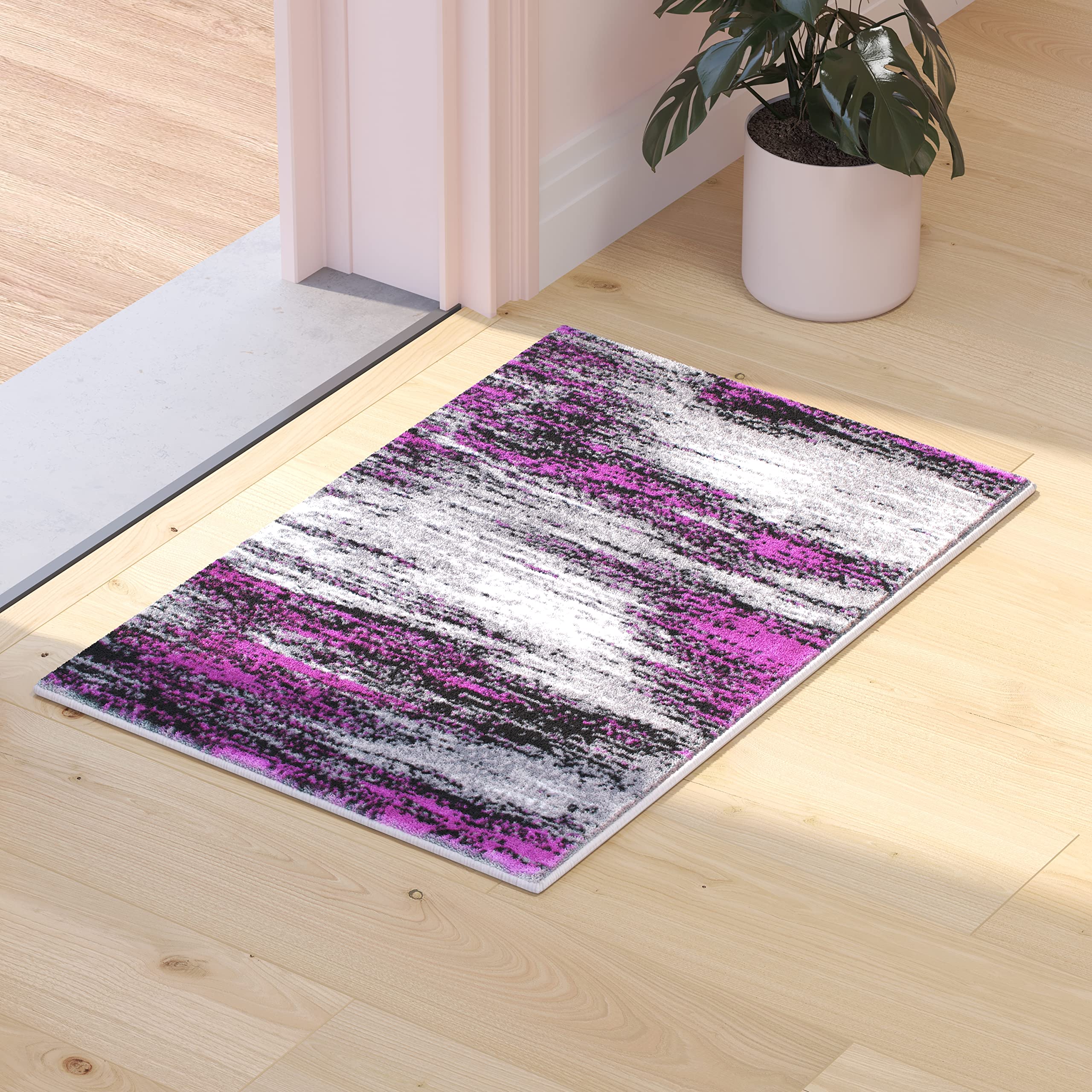 Flash Furniture Rylan Collection Scraped Pattern High Pile Purple Olefin Area Rug 2' x 3' with Jute Backing - Soft Plush Rug for Hallway, Entryway, Bedroom & Living Room Decor