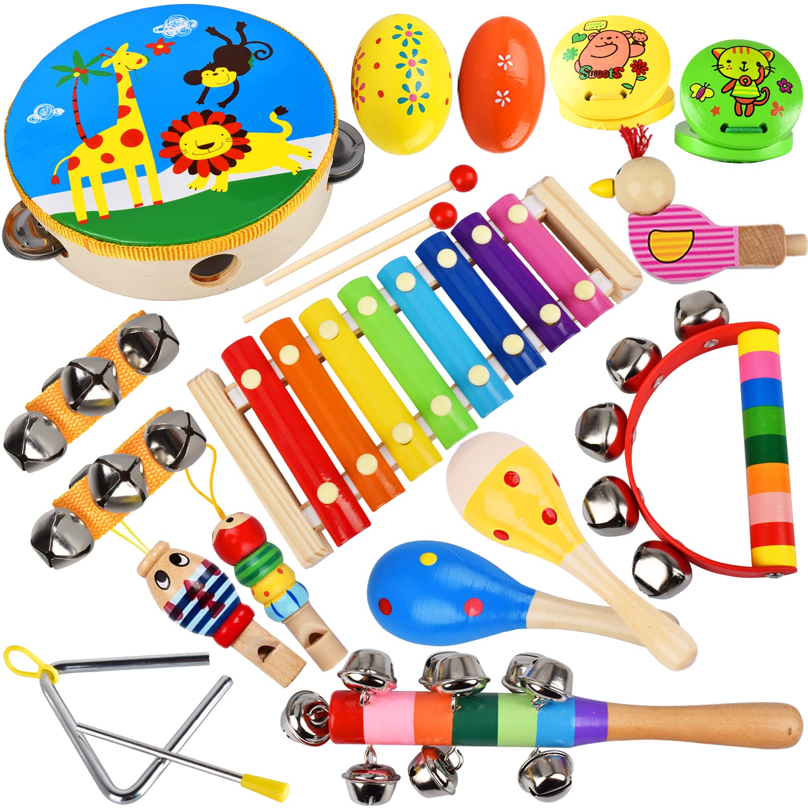 20-Piece Kids Musical Instruments Set - Wooden Shakers, Tambourine, Xylophone & Percussion Toys for Early Learning | Perfect Gift for Boys & Girls with Carrying Bag | Ideal for Preschool Music Class, Birthday Parties & Home Playtime
