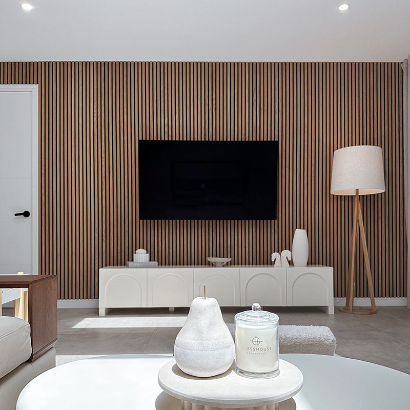 WOODFLEX Flexible Acoustic Wood Slat Wall Panel - Oak Veneer 94.5'' x 23.6'' - Soundproofing & Decorative Wall Treatment for Home Theater, Office, and Studio