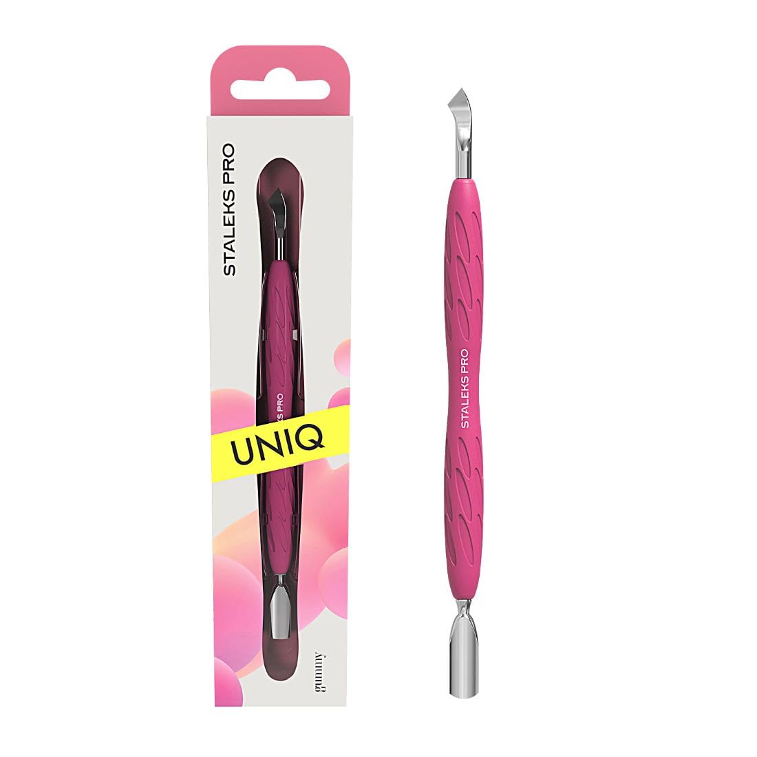STALEKS PRO by Natury Nails Cuticle Pusher with Silicone Gummy Handle - Stainless Steel UNIQ 10/4.2 - Professional Nail Care Tool for Manicure & Pedicure at Home or Salon