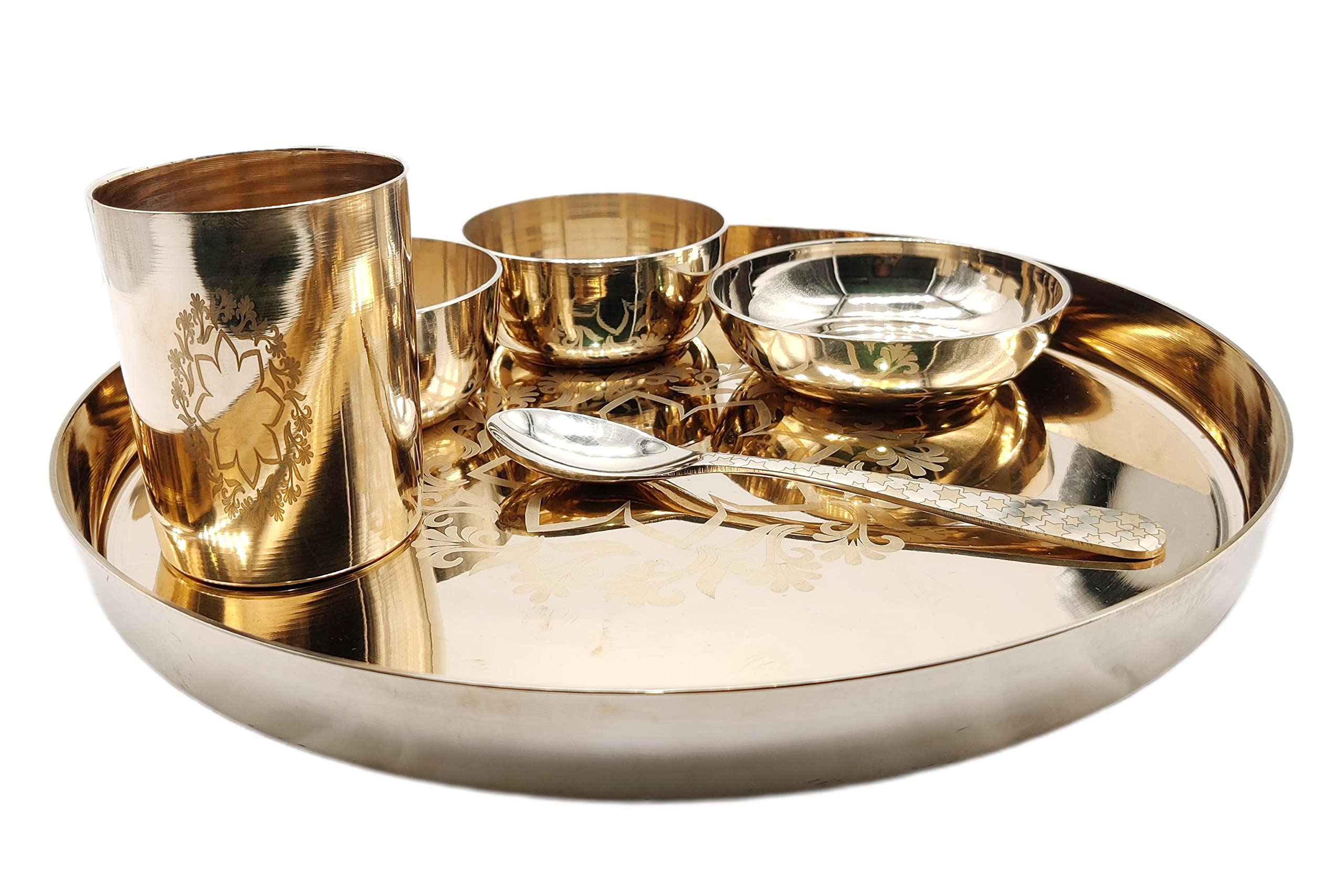 Handmade Bronze Kansa 6-Piece Dinner Thali Set - Traditional Indian Tableware for Festive Meals & Special Occasions