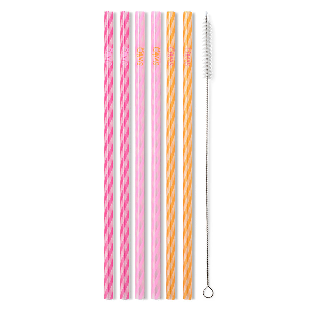 Eco-Friendly Sherbet Stripe Reusable Straws - BPA Free Silicone Drinking Straws for Smoothies, Cocktails & Iced Coffee - Perfect for Home, Parties & Travel