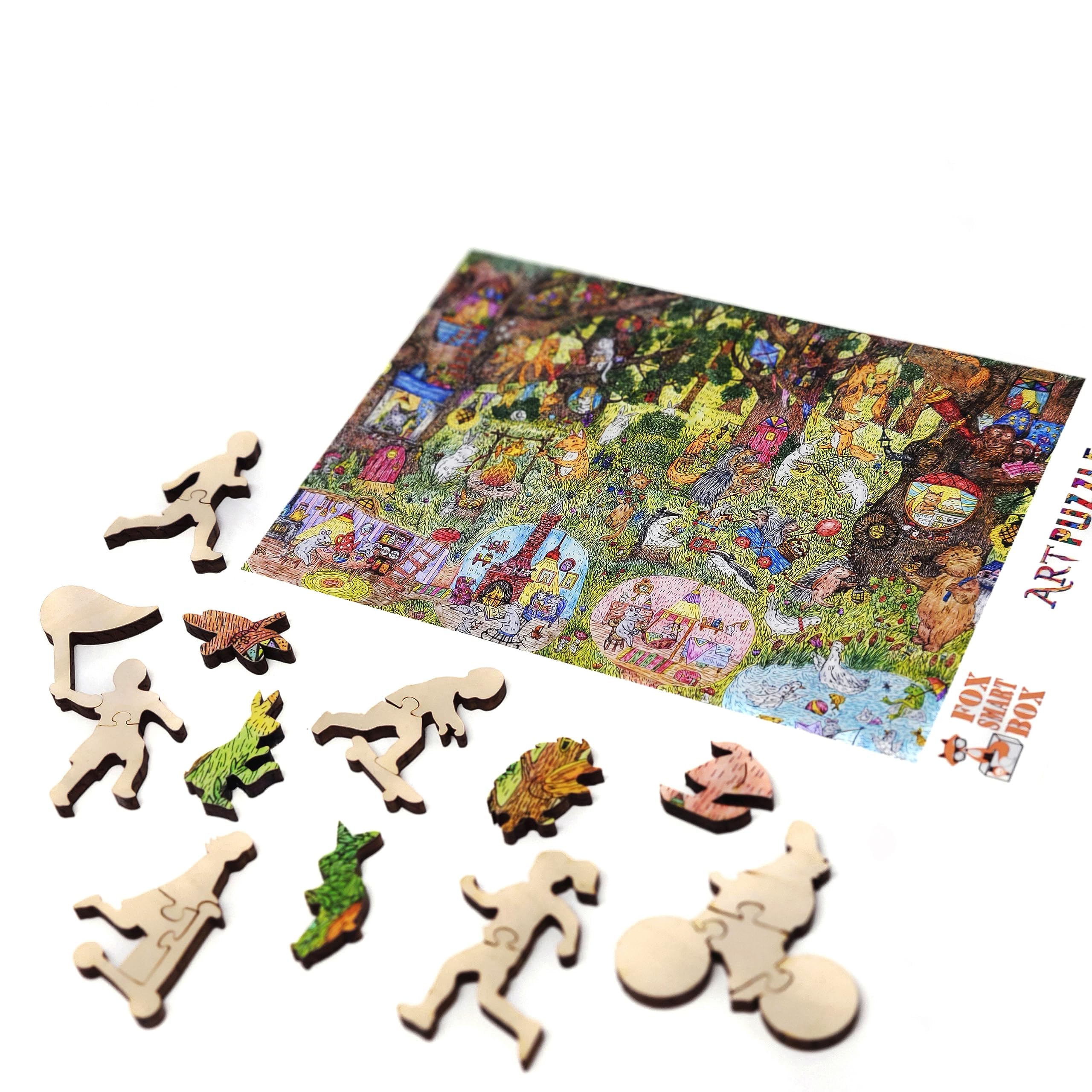Premium 505-Piece Wooden Puzzle for Adults - Unique Fairy Forest Design - Handcrafted in USA by FoxSmartBox - Perfect for Relaxation, Stress Relief & Family Game Nights