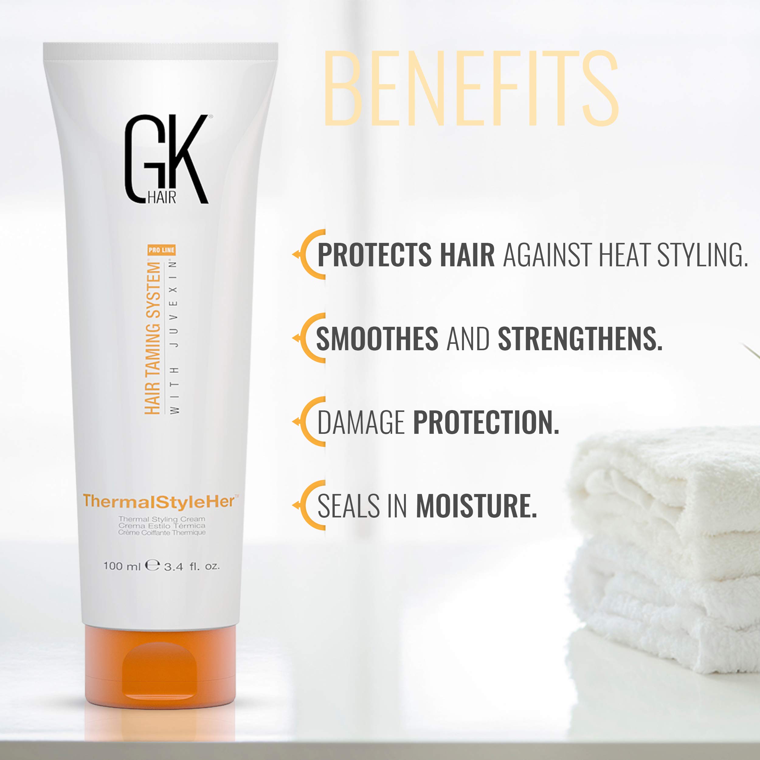 GK Hair Global Keratin Balancing Shampoo & Conditioner Set (300ml) for Damaged Hair - ThermalStyleHer Keratin Treatment (100ml/3.4oz) - Salon-Quality Hair Care for Smooth, Frizz-Free & Heat-Protected Styling
