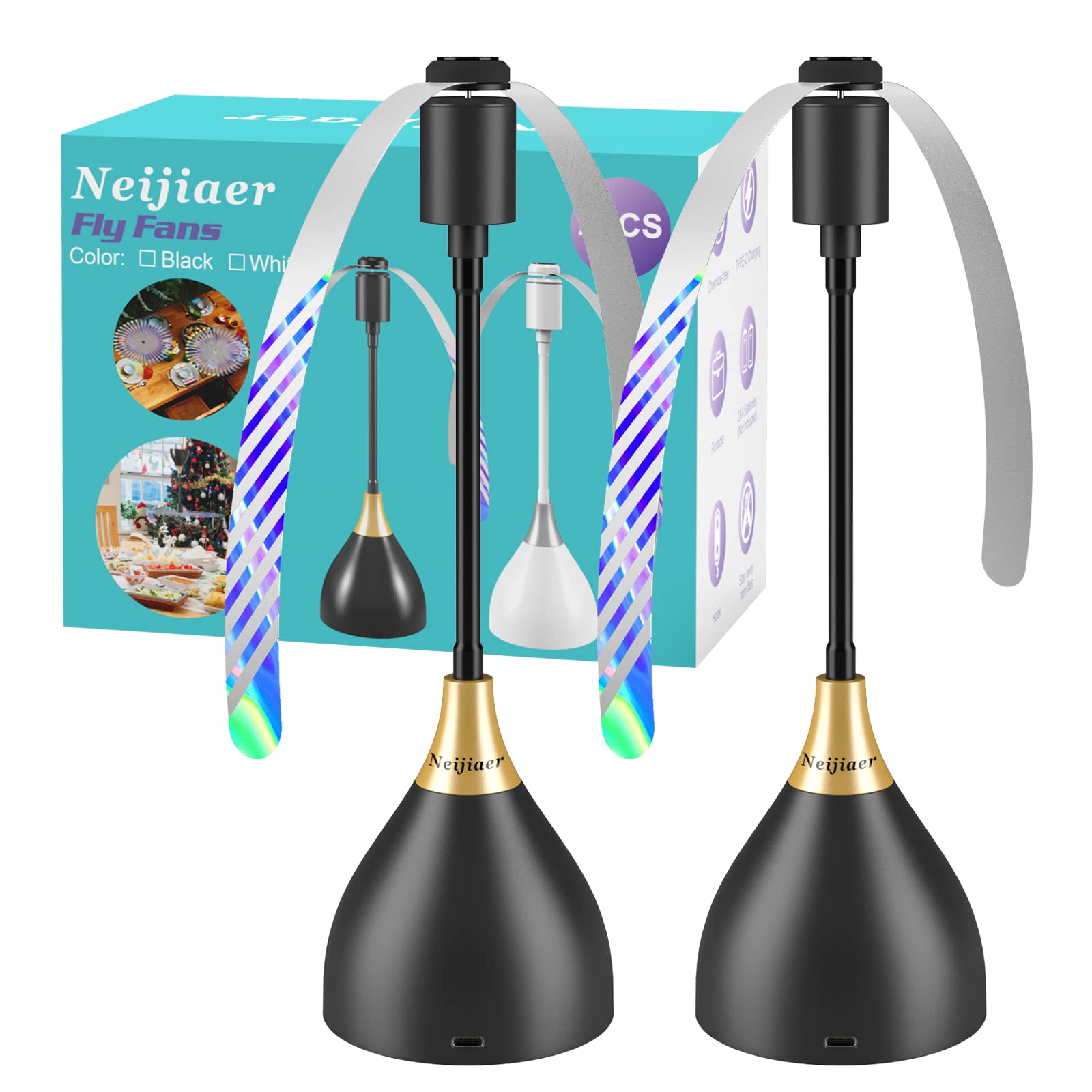 USB/Battery Powered Silent Table Fly Fan - Soft Blade Insect Repellent for Outdoor Dining, Picnics & Kitchen - Portable Food Protection (2 Pack)