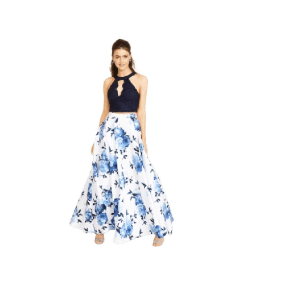 City Studio Women's Juniors Floral Print Flyaway Two-Piece Dress - Blue Size 3 | Summer Beach Outfit, Party Wear & Casual Dress for Teens