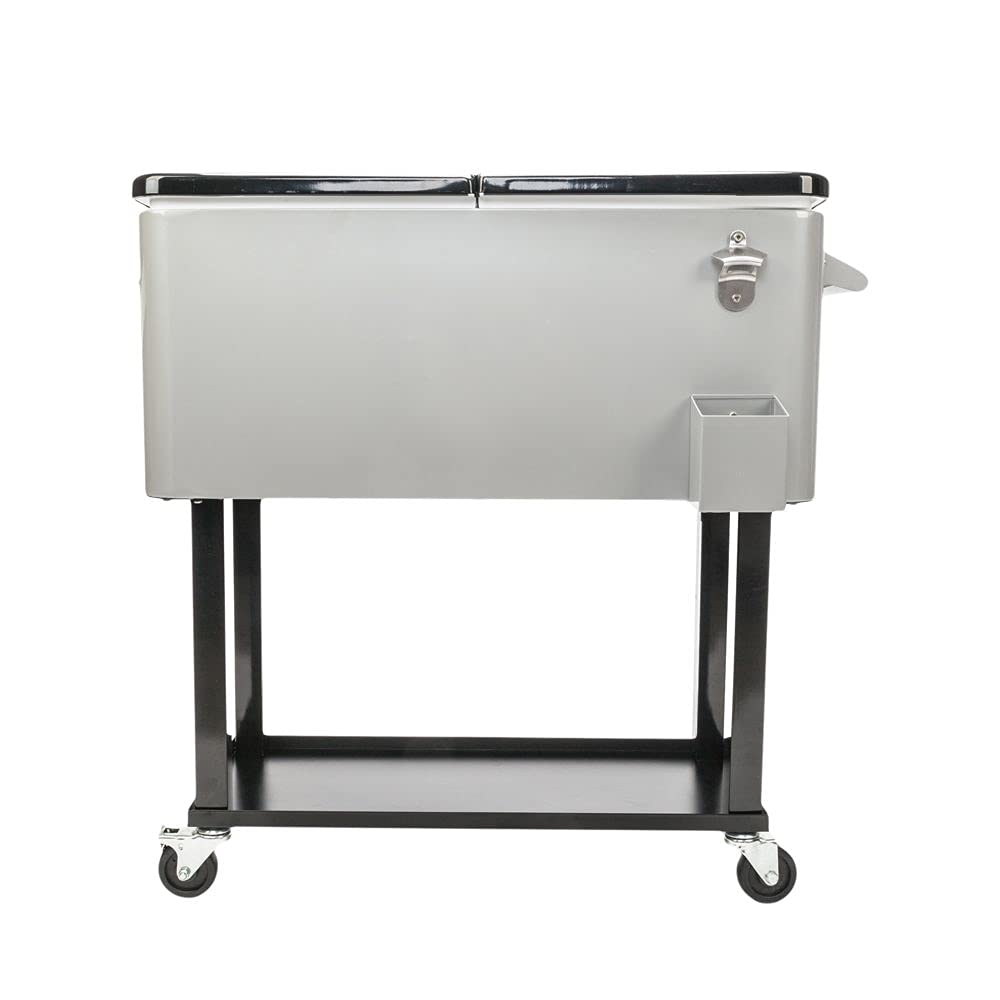 80 Quart Rolling Patio Cooler with Wheels, Shelf & Bottle Opener - Portable Iron Ice Chest for Outdoor Parties, Camping & Beach Adventures
