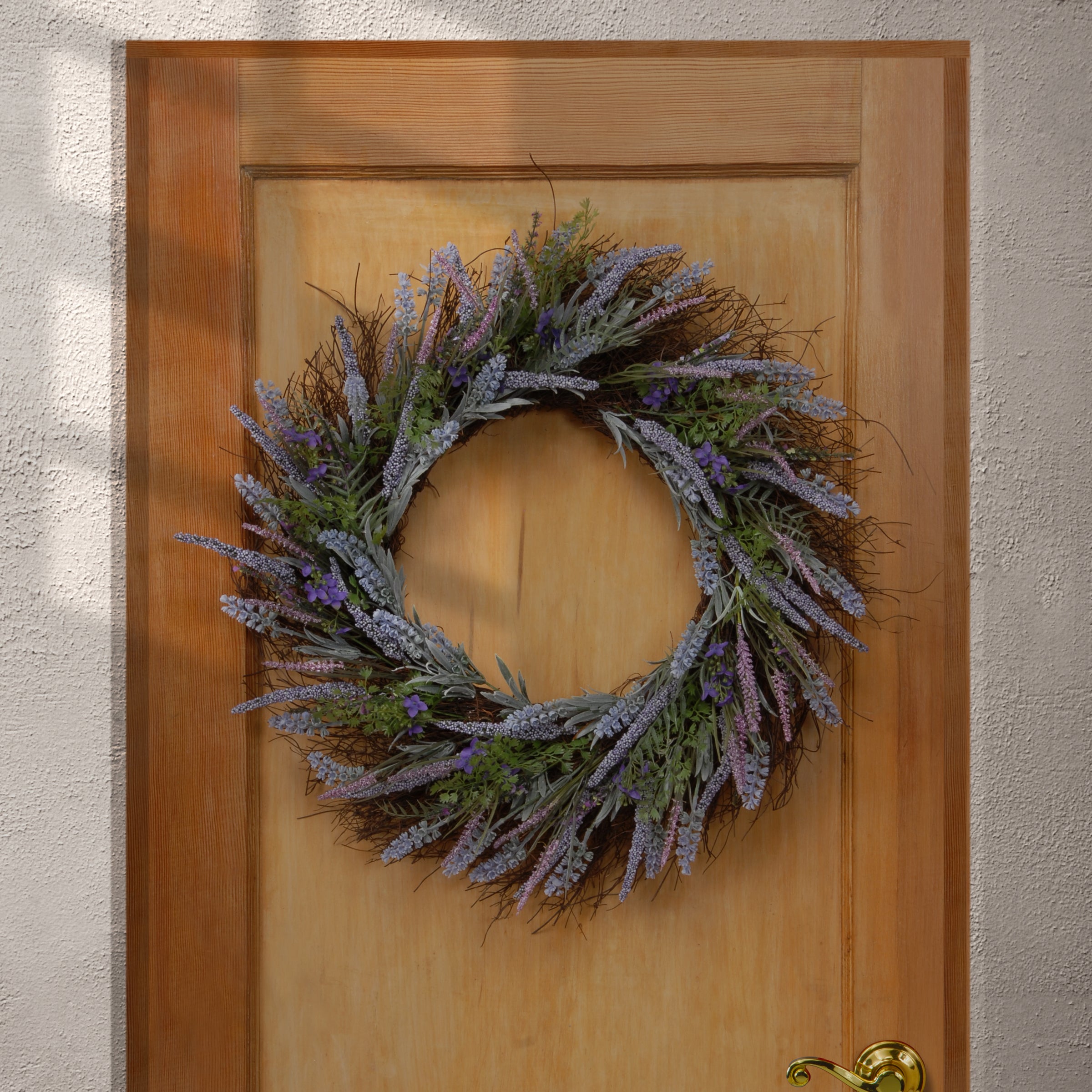 24 Inch Spring Wreath with Purple Lavender Flowers & Green Stems - Elegant Floral Decor for Front Door, Wall, or Table Centerpiece - Perfect for Easter, Mother's Day & Home Decor