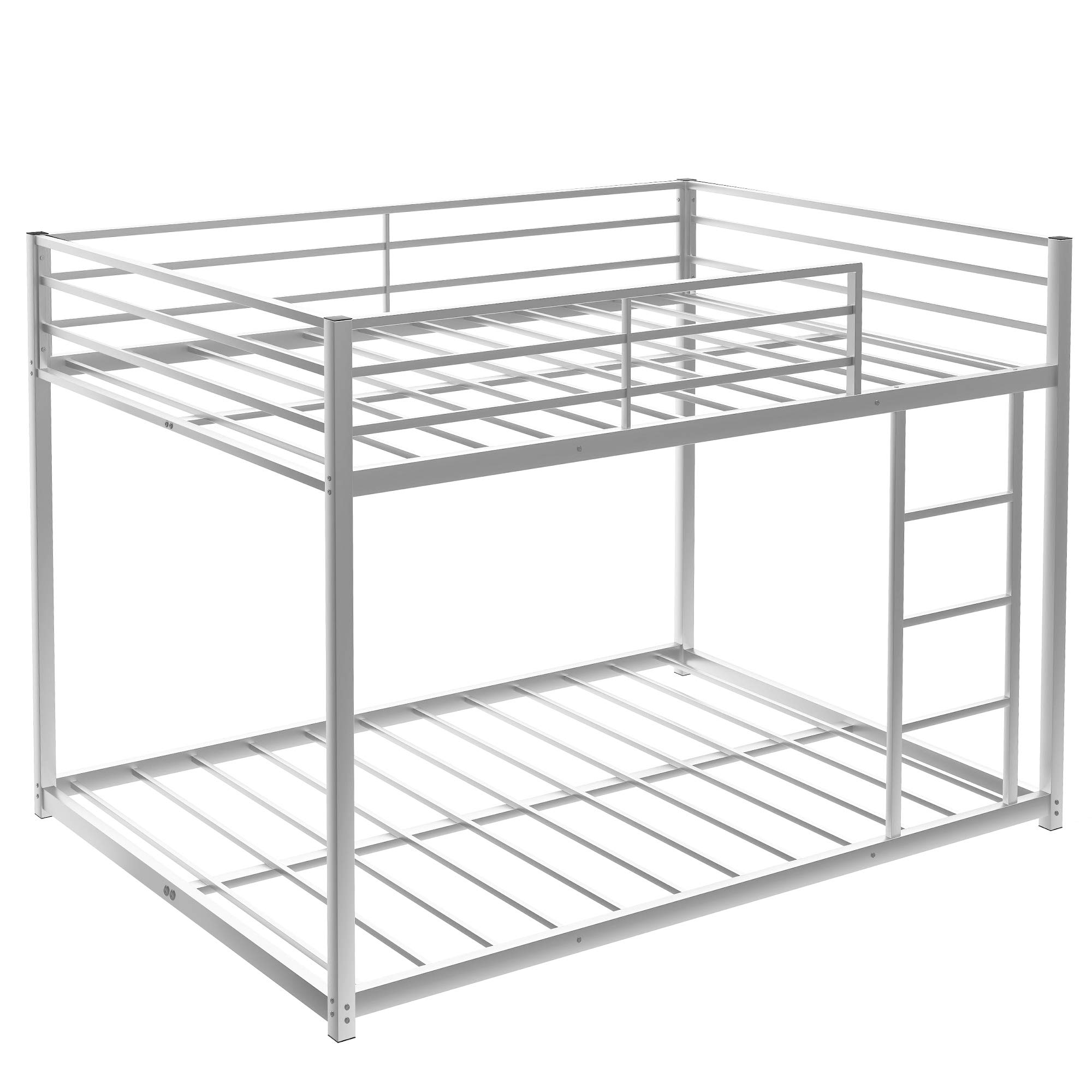 Full Over Full Bunk Bed Frame - Heavy Duty Steel Construction with Safety Guard Rails & Ladder for Adults, Kids & Teens | No Box Spring Needed (Silver) | Perfect for Small Bedrooms, Dorms & Guest Rooms