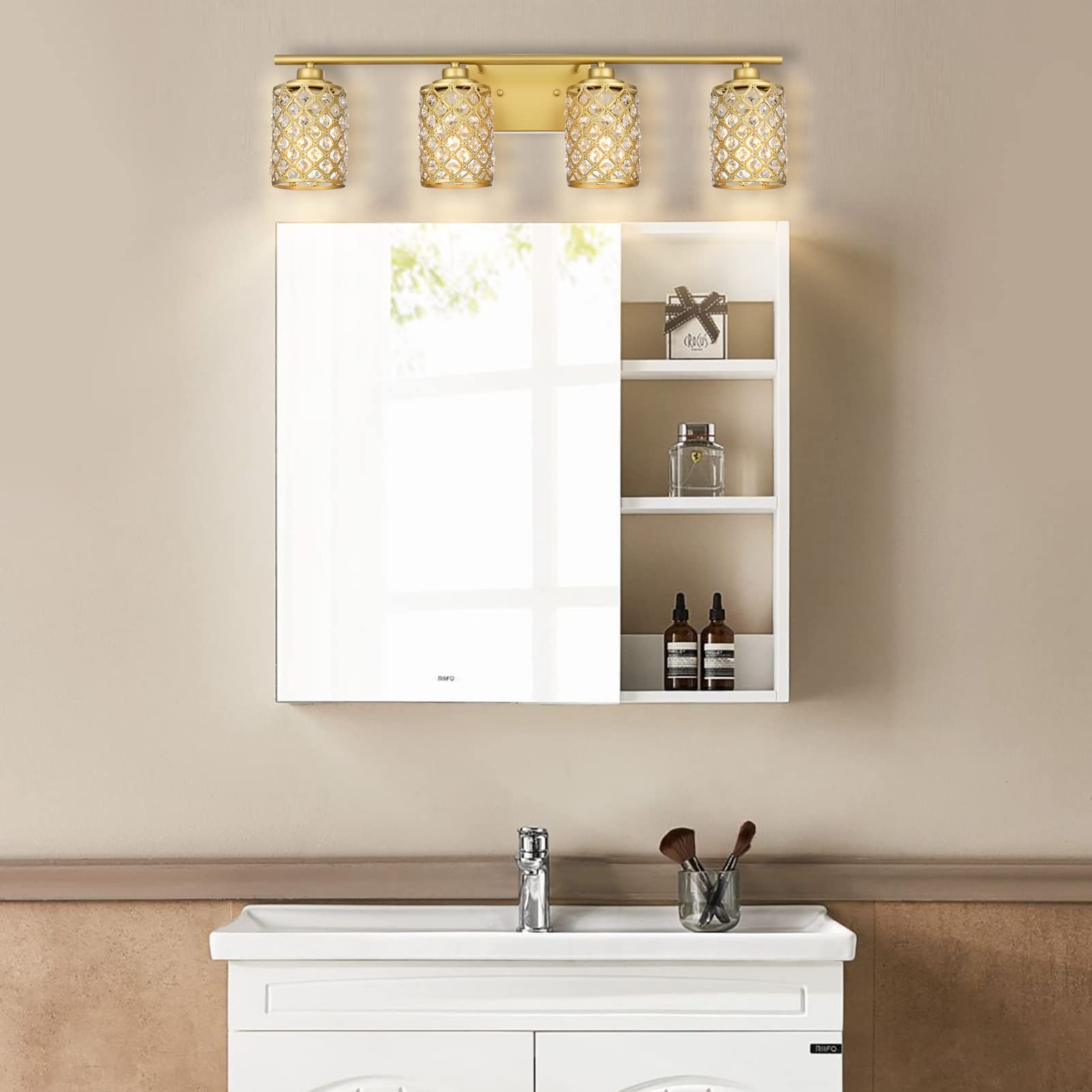 Gold Bathroom Light Fixtures - Modern Farmhouse Vanity Mirror Lighting for Powder Room & Bath