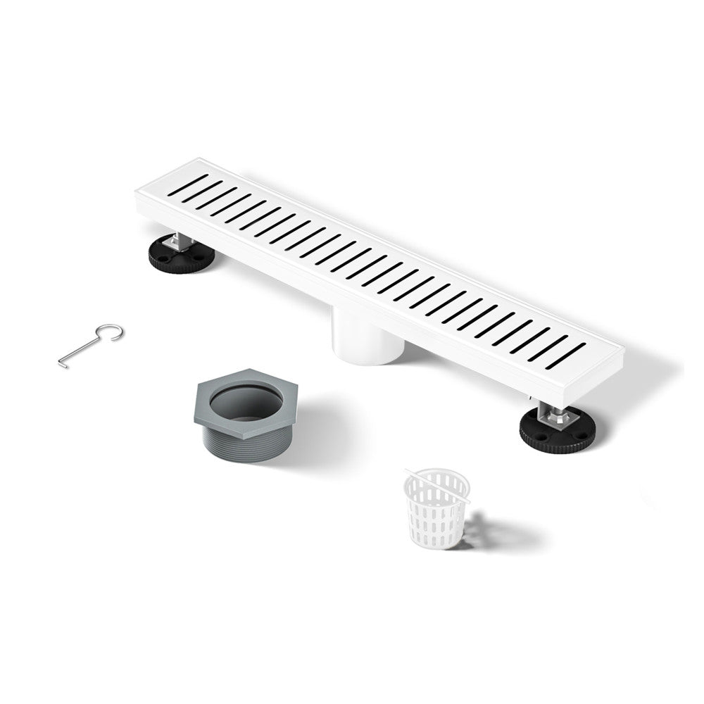 Voltaire 18-Inch Stainless Steel Linear Shower Drain - Matte White Finish | Modern Bathroom Drainage Solution for Walk-In Showers & Wet Rooms
