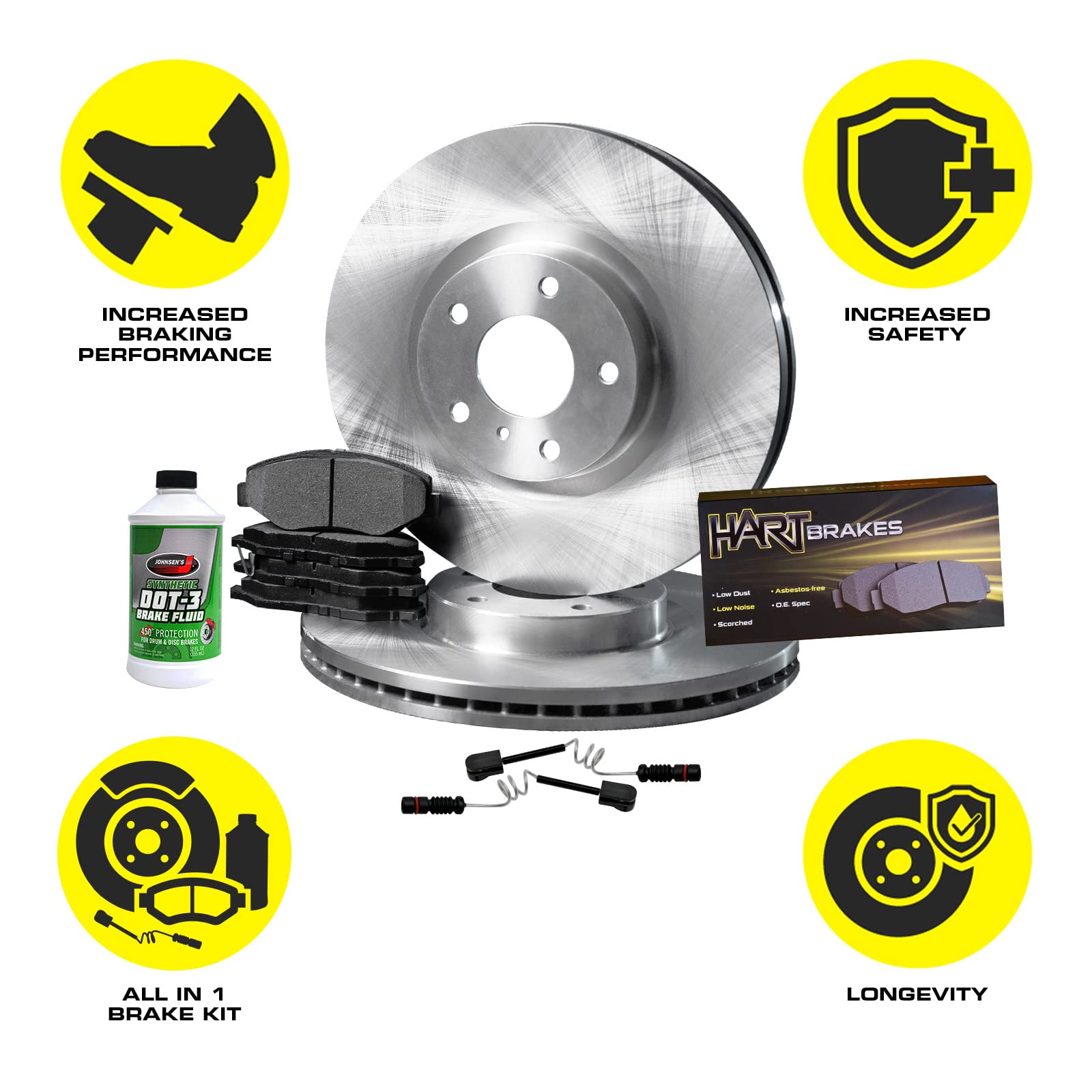 Hart RBB1.20002.62 Rear Brake Kit - Semi-Metallic Brake Pads & Rotors with Sensor Wire | High-Performance Braking System for Trucks, SUVs & Sedans | Perfect for City Driving, Highway Commuting & Heavy Loads