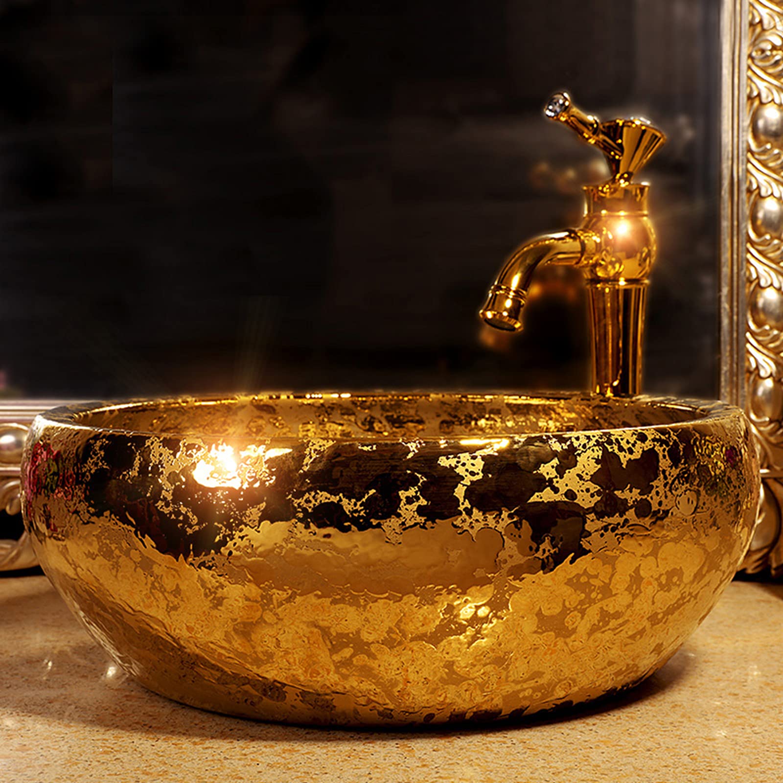 Luxury Gold Glazed Ceramic Vessel Sink Bowl - 16.4
