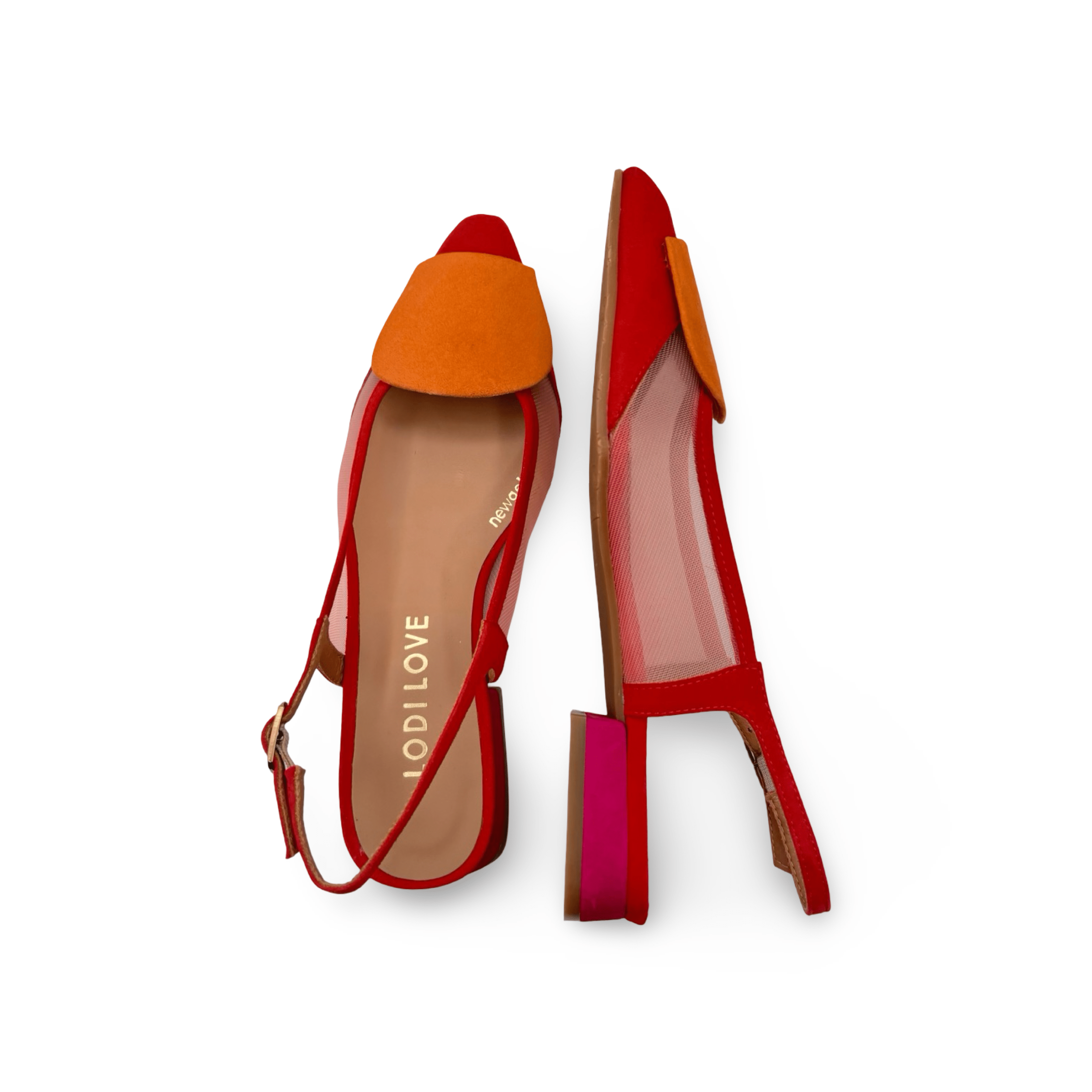 BRO5264 Women's Red Multi-Color Slingback Flat Shoes - Comfortable & Stylish for Casual Outings, Work, and Parties