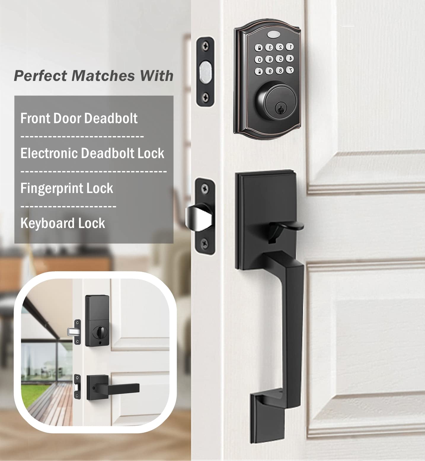 Premium Single Cylinder Exterior Door Handle Set - German Forged Matte Black Entry Lever with Reversible Design for Left/Right Handed Doors | Durable Front Door Hardware for Homes, Apartments & Offices