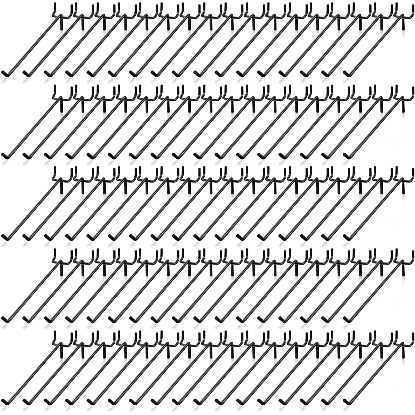 Shimeyao 100 Pcs Stainless Steel Peg Board Hooks - 8 Inch Black Wall Mount Hanging Hooks for 1/8 & 1/4 Inch Pegboard - Garage Storage Organizer Accessories for Tools, Kitchen Utensils & Retail Display