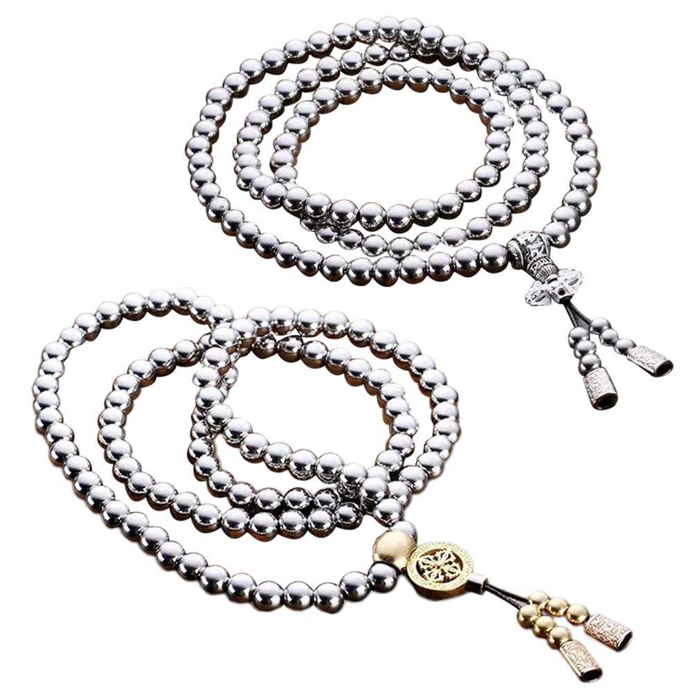 Stainless Steel Cross Necklace for Men - 108 Buddha Beads Chain with Adjustable Length | Perfect for Meditation, Yoga, Fashion Accessories & Spiritual Gifts
