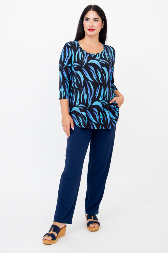 Jazz 3/4 Sleeve Top - Stylish Cuban Print Bamboo Blouse for Women | Perfect for Summer Outfits, Beach Vacations & Casual Wear