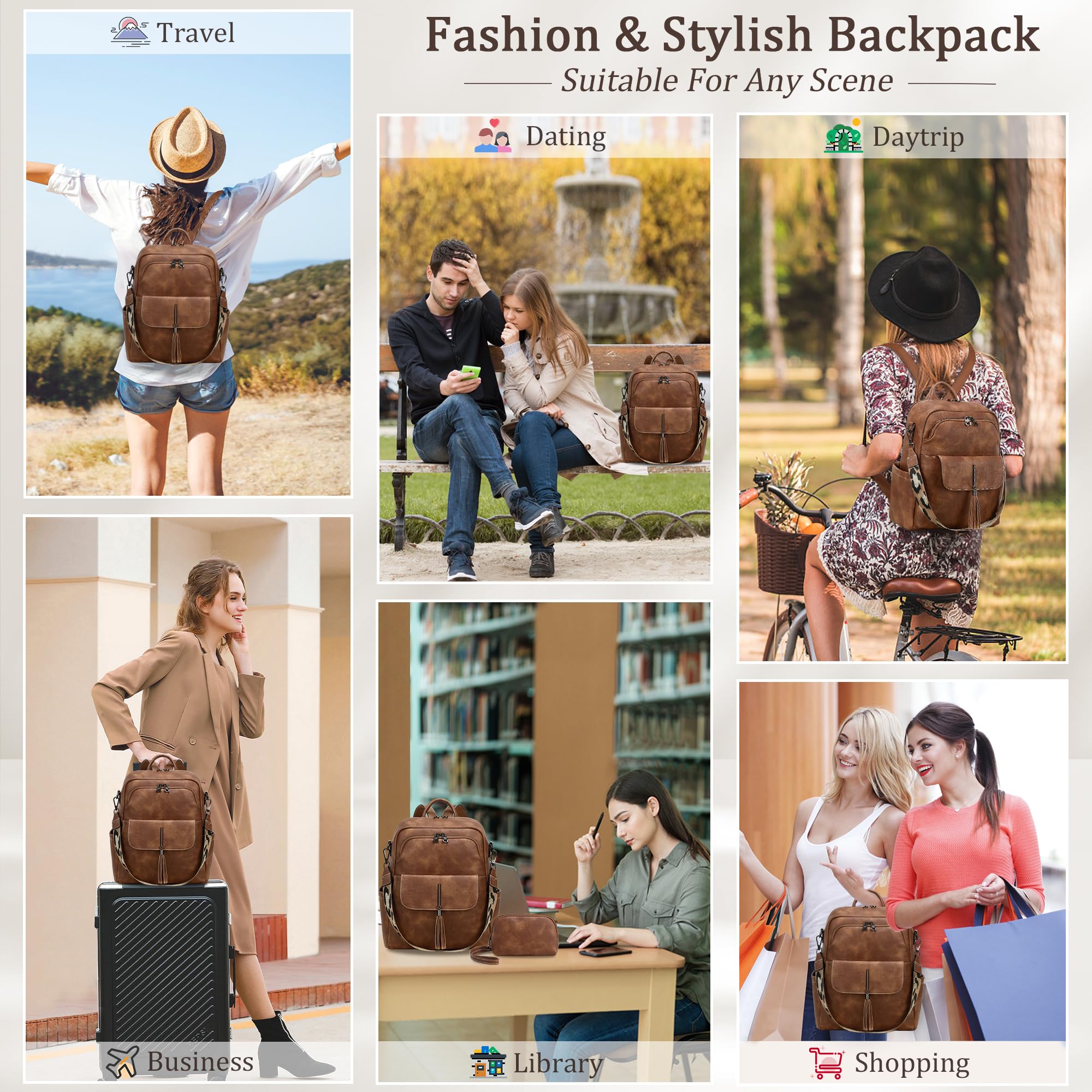 Stylish Leather Backpack Purse for Women - Fashionable Tassel Shoulder Bag with Large Capacity | Perfect for Work, Travel & Everyday Use