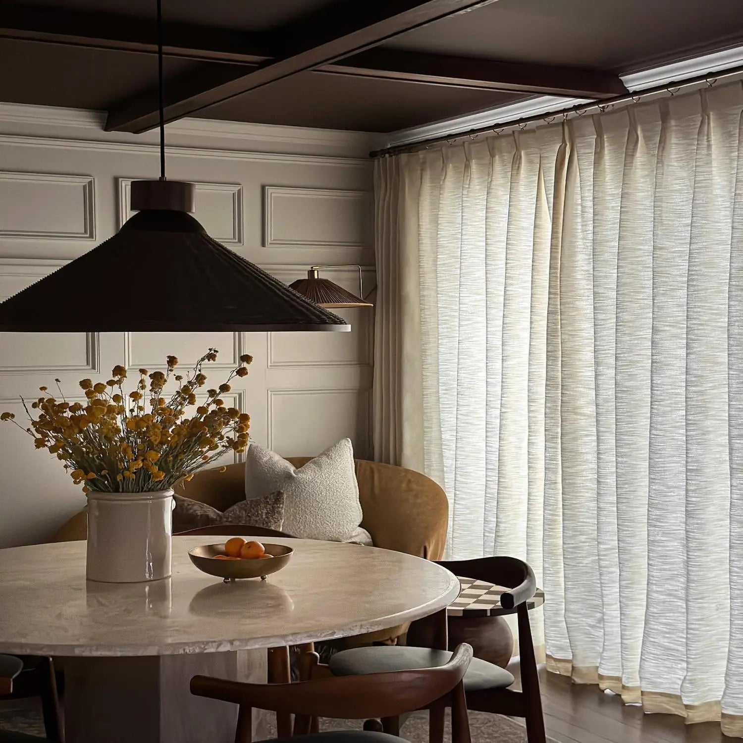 Premium Cotton Blend Pleated Curtains for Living Room & Bedroom - Elegant Drapery Panels with Thermal Insulation & Blackout - Perfect for Home Decor, Privacy & Light Control
