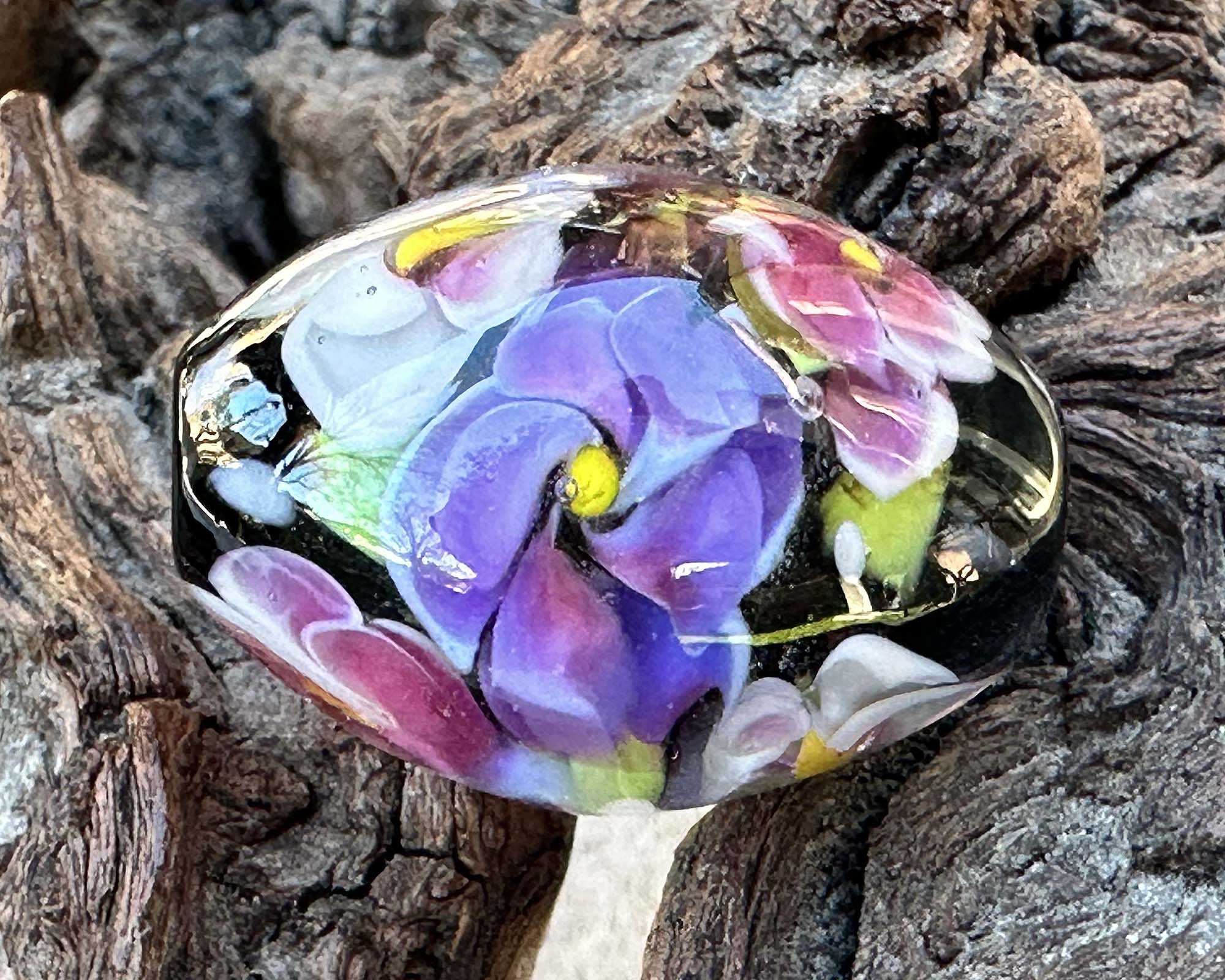 Spring Blossom Floral Lampwork Glass Focal Bead | Handmade SRA Artisan Jewelry Component | Perfect for Necklace Pendants & DIY Bracelet Making