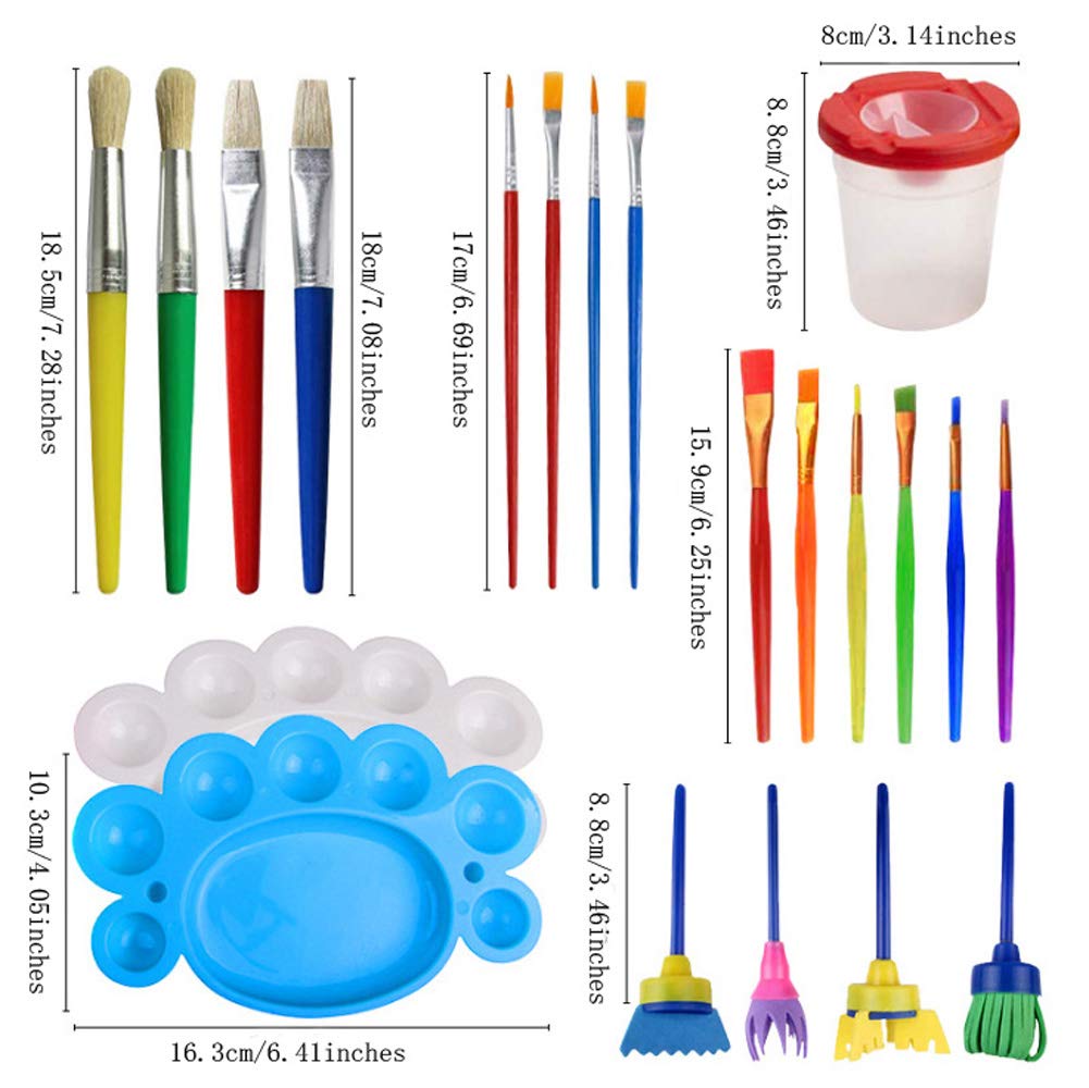 34-Piece Kids Paint Brush Set with Sponge Brushes & Palette - Children's Art Painting Kit for Early Education, DIY Learning & Creative Play - Perfect for Home, Classroom & Birthday Gifts