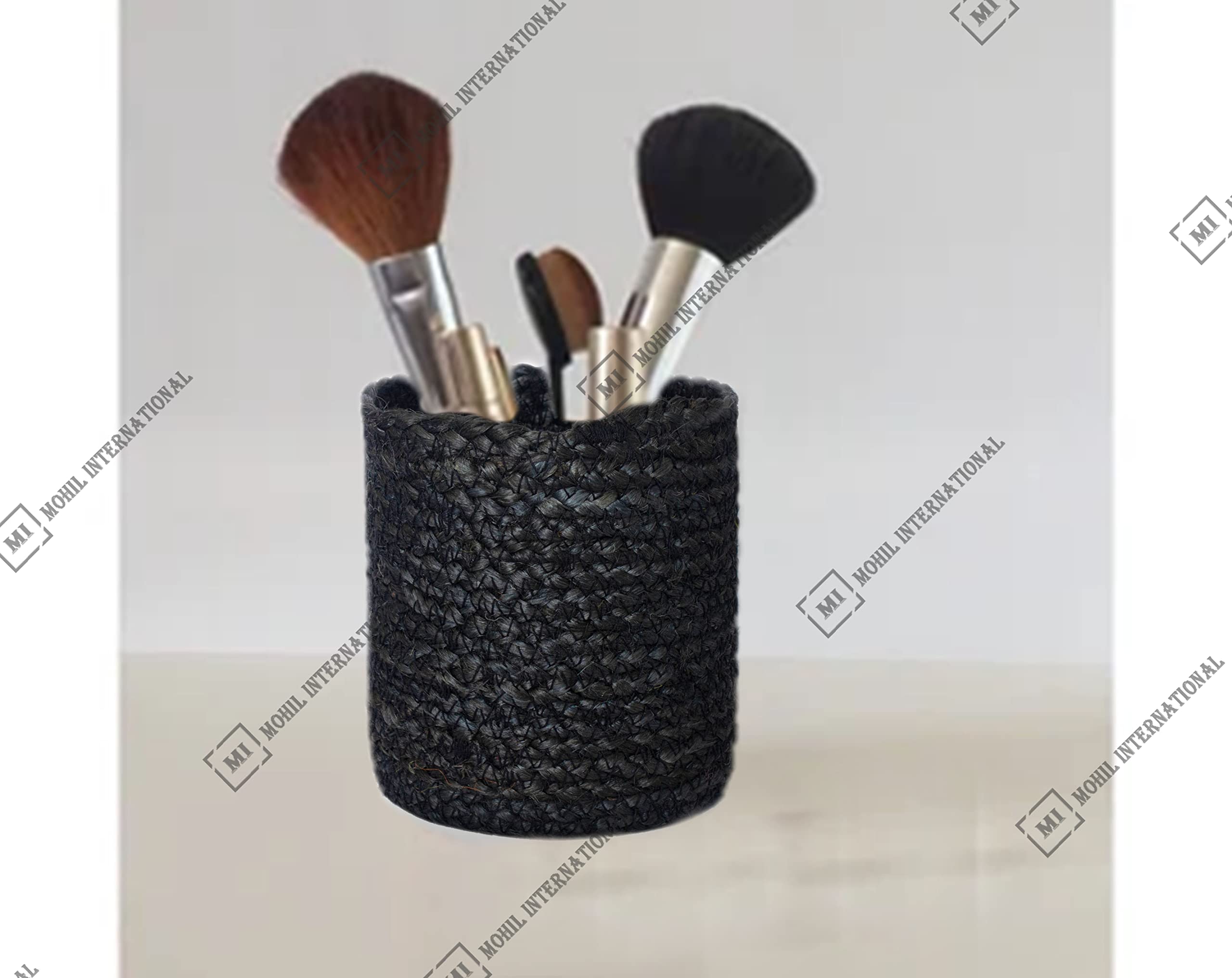 Eco-Friendly Jute Crochet Planter Basket - 6x6 Inch Black Decorative Storage Organizer for Home & Office | Perfect for Indoor Plants, Bedroom Organization, and Stackable Storage Solutions
