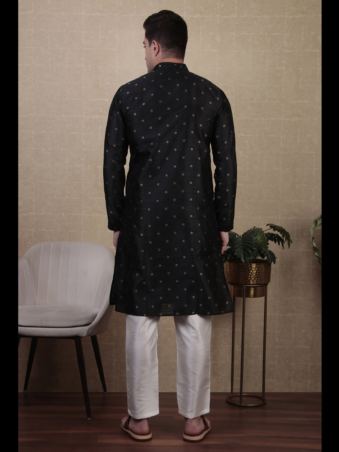 Stylish Black Men's Kurta Pajama Set with Designer Mirror Embroidery - Perfect for Weddings, Festivals & Ethnic Occasions