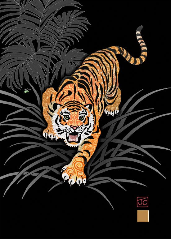 Bug Art Greeting Card - Gold Tiger Design for Birthday, Anniversary & Special Occasions | Unique Handmade Insect-Themed Card