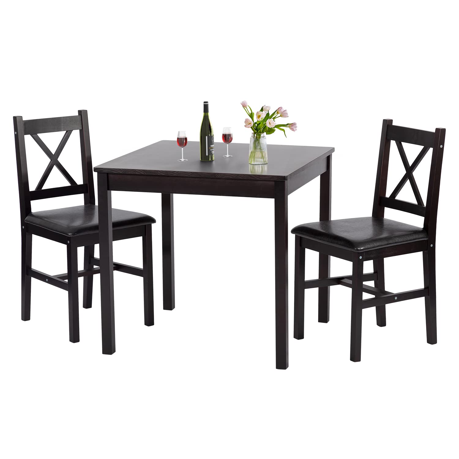 Space-Saving Dark Brown Wooden Kitchen Dining Table and Chairs Set - Perfect for Small Homes, Restaurants & Pubs | Compact Dining Solution for Apartments, Cafes & Cozy Gatherings