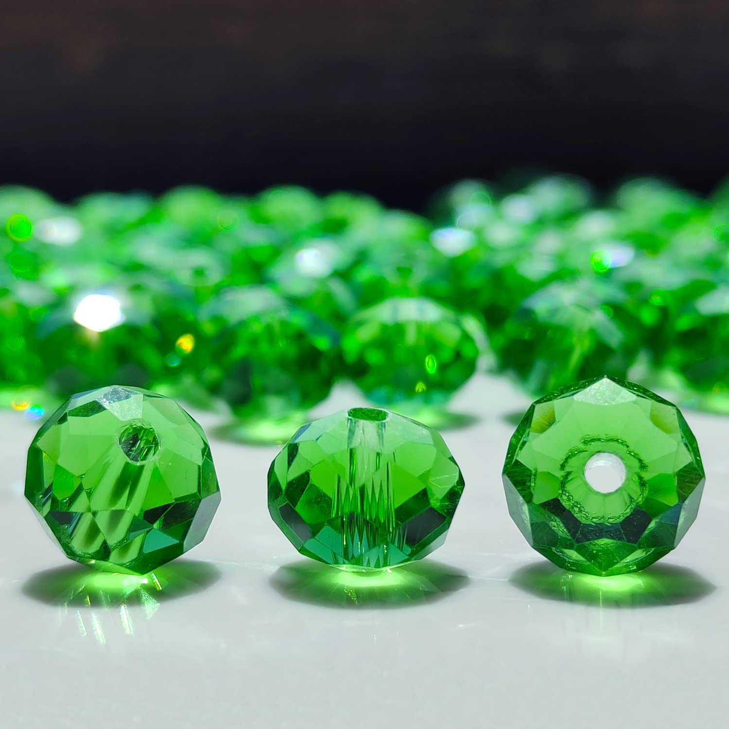 Jusbeaut 265Pcs 8mm Faceted Briolette Glass Crystal Beads for Jewelry Making - DIY Bracelets, Necklaces, Earrings, Wine Charms, Wind Chimes & Suncatchers - Premium Rondelle Craft Beads in Emerald Green
