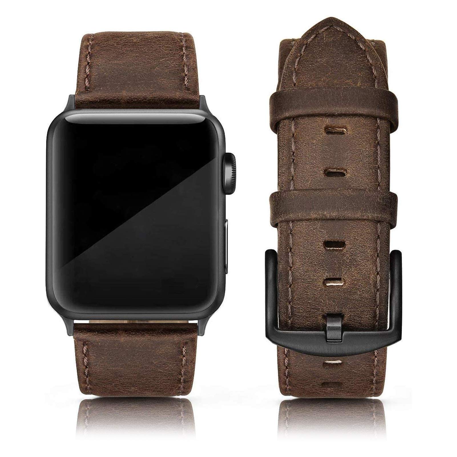 Genuine Leather Watch Band Compatible with Apple Watch 42mm 44mm - Vintage Classic Buckle Strap for iWatch Series 5/4/3/2/1 - Retro Brown Unisex Design for Men & Women - Perfect for Business, Casual Wear & Sports Activities